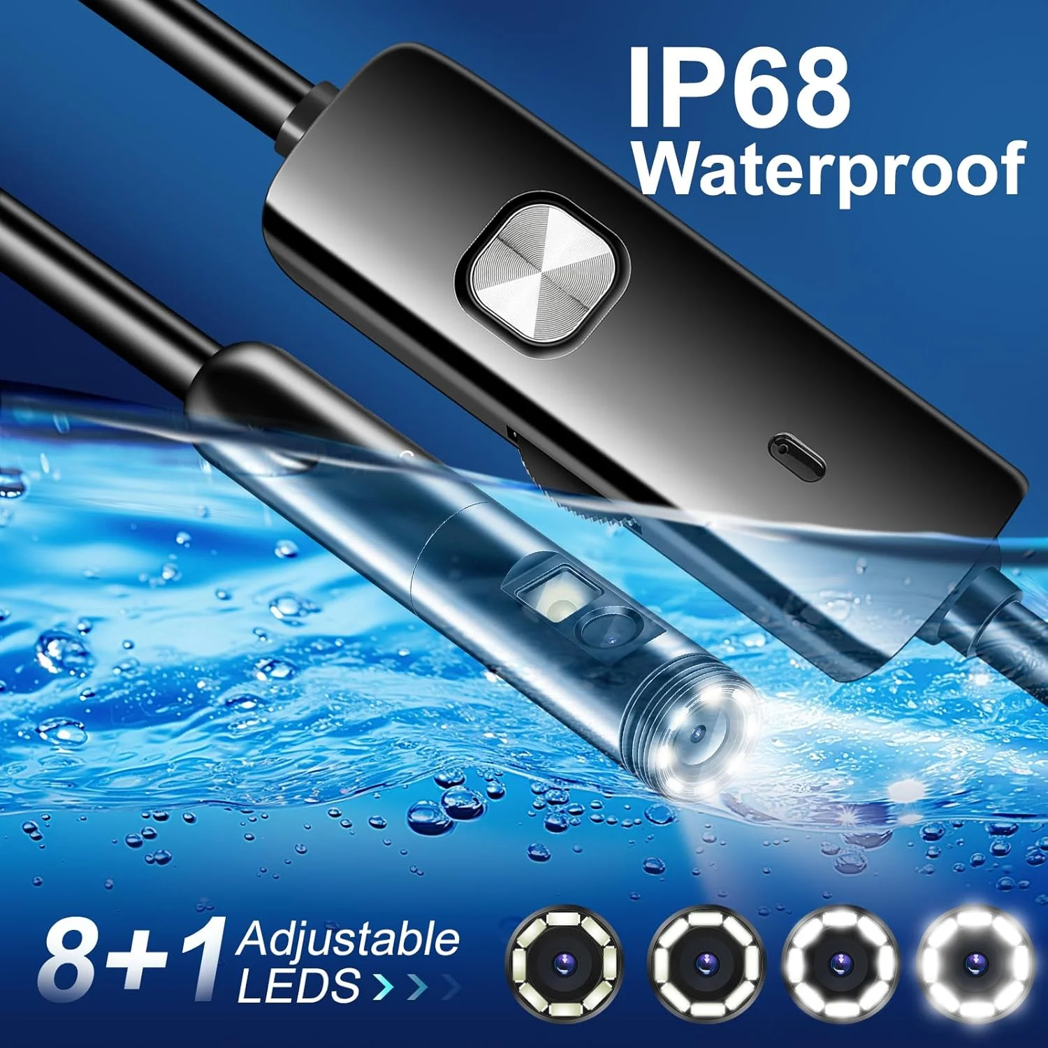 دوربین بازرسی آندوسکوپی [دو لنز] از AURTEC، لنز دوگانه HD، ضد آب IP68، کابل نیمه سخت 33 فوت/10 متری، دوربین بورسکوپ با چراغ های LED، سازگار با دستگاه های Android و iOS