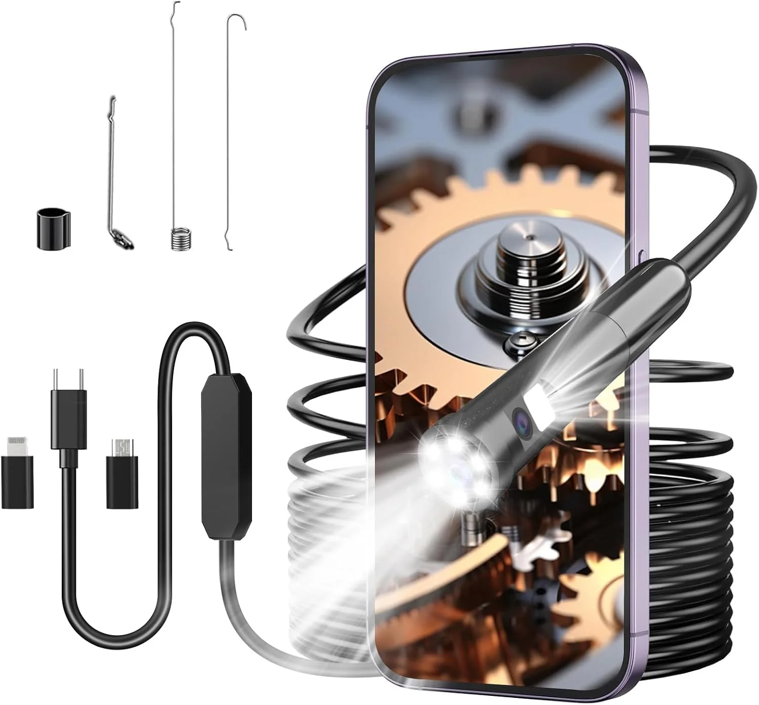 دوربین بازرسی آندوسکوپی Hopefox با نور، دوربین مارپیچی بورسکوپ بی سیم USB با لنز دوگانه با 7 چراغ LED، کابل نیمه سخت ضد آب 7.9 میلی متری IP67 برای اندروید، آیفون، آیپد (3 متر) دوربین بازرسی آندوسکوپی Hopefox با نور، دوربین مارپیچی بورسکوپ بی سیم USB با لنز دوگانه با 7 چراغ LED، کابل نیمه سخت ضد آب 7.9 میلی متری IP67 برای اندروید، آیفون، آیپد (3 متر)