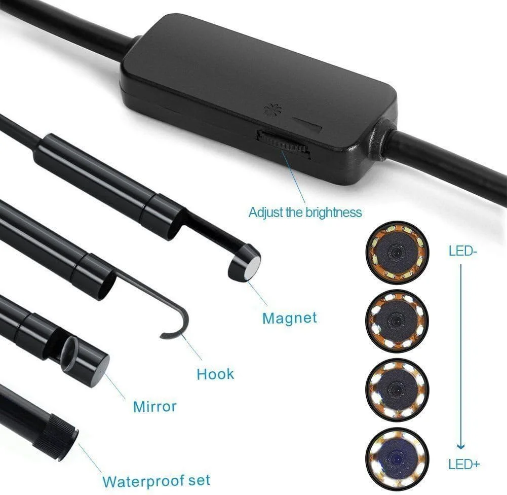 دوربین بازرسی بی سیم HD 1200P ضد آب IP67، دوربین آندوسکوپی با یک قلاب کوچک، مکنده جعبه WiFi، 8 چراغ LED، طول کابل 2 متر، سازگار با سیستم عامل iOS/Android/Windows/Mac دوربین بازرسی بی سیم HD 1200P ضد آب IP67، دوربین آندوسکوپی با یک قلاب کوچک، مکنده جعبه WiFi، 8 چراغ LED، طول کابل 2 متر، سازگار با سیستم عامل iOS/Android/Windows/Mac