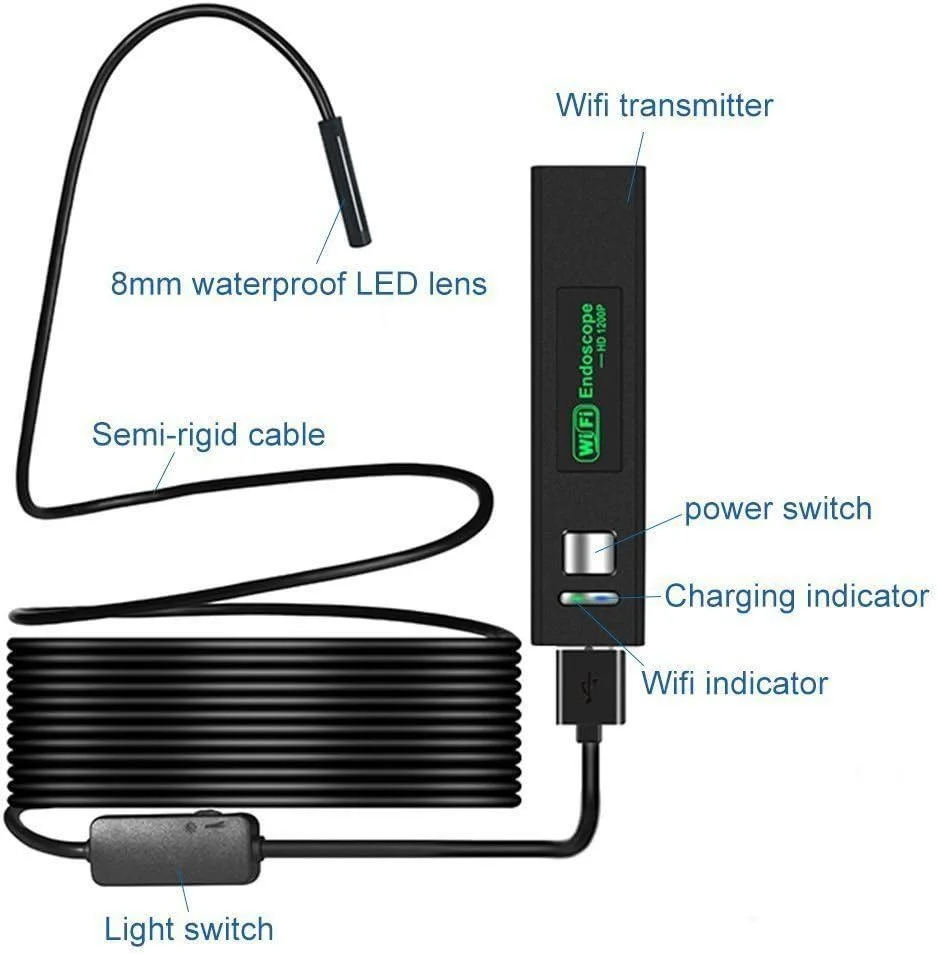 دوربین بازرسی بی سیم HD 1200P ضد آب IP67، دوربین آندوسکوپی با یک قلاب کوچک، مکنده جعبه WiFi، 8 چراغ LED، طول کابل 2 متر، سازگار با سیستم عامل iOS/Android/Windows/Mac دوربین بازرسی بی سیم HD 1200P ضد آب IP67، دوربین آندوسکوپی با یک قلاب کوچک، مکنده جعبه WiFi، 8 چراغ LED، طول کابل 2 متر، سازگار با سیستم عامل iOS/Android/Windows/Mac