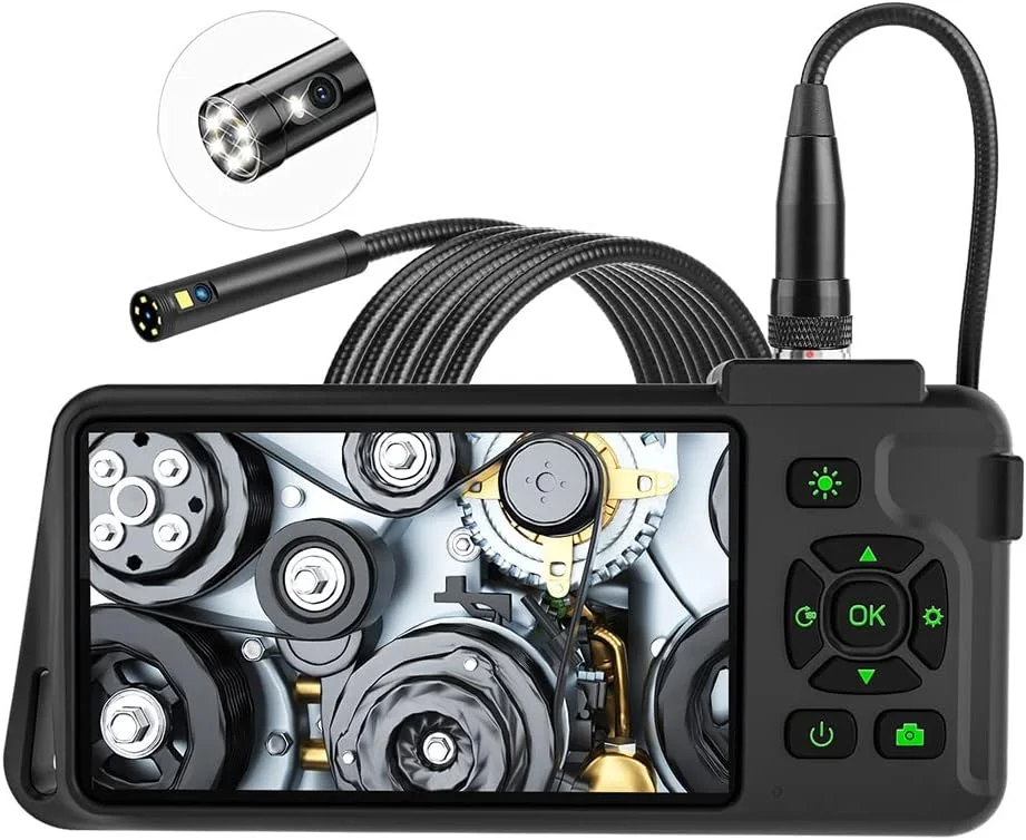 اندوسکوپ صنعتی دو لنز Funito، دوربین بازرسی بوراسکوپ دیجیتال 1080P با دوربین ضد آب 7.9 میلی متری IP67، دوربین فاضلاب با صفحه نمایش LCD 4.5 اینچی، 7 چراغ LED، کابل نیمه سخت 5 متری