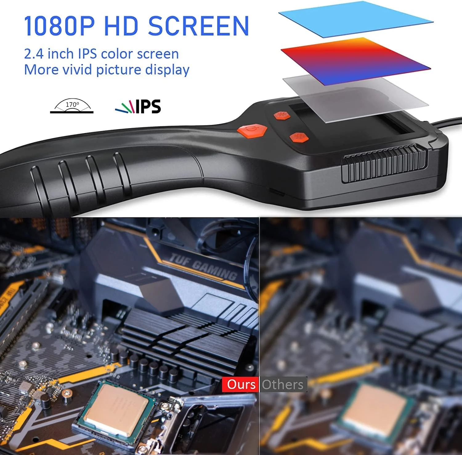 دوربین بازرسی آندوسکوپی Exrp - دوربین آندوسکوپی ضد آب IP67 با صفحه نمایش IPS HD و کابل نیمه سخت 5 متری (2.4 اینچ) - دوربین مار قابل حمل دوربین بازرسی آندوسکوپی Exrp - دوربین آندوسکوپی ضد آب IP67 با صفحه نمایش IPS HD و کابل نیمه سخت 5 متری (2.4 اینچ) - دوربین مار قابل حمل