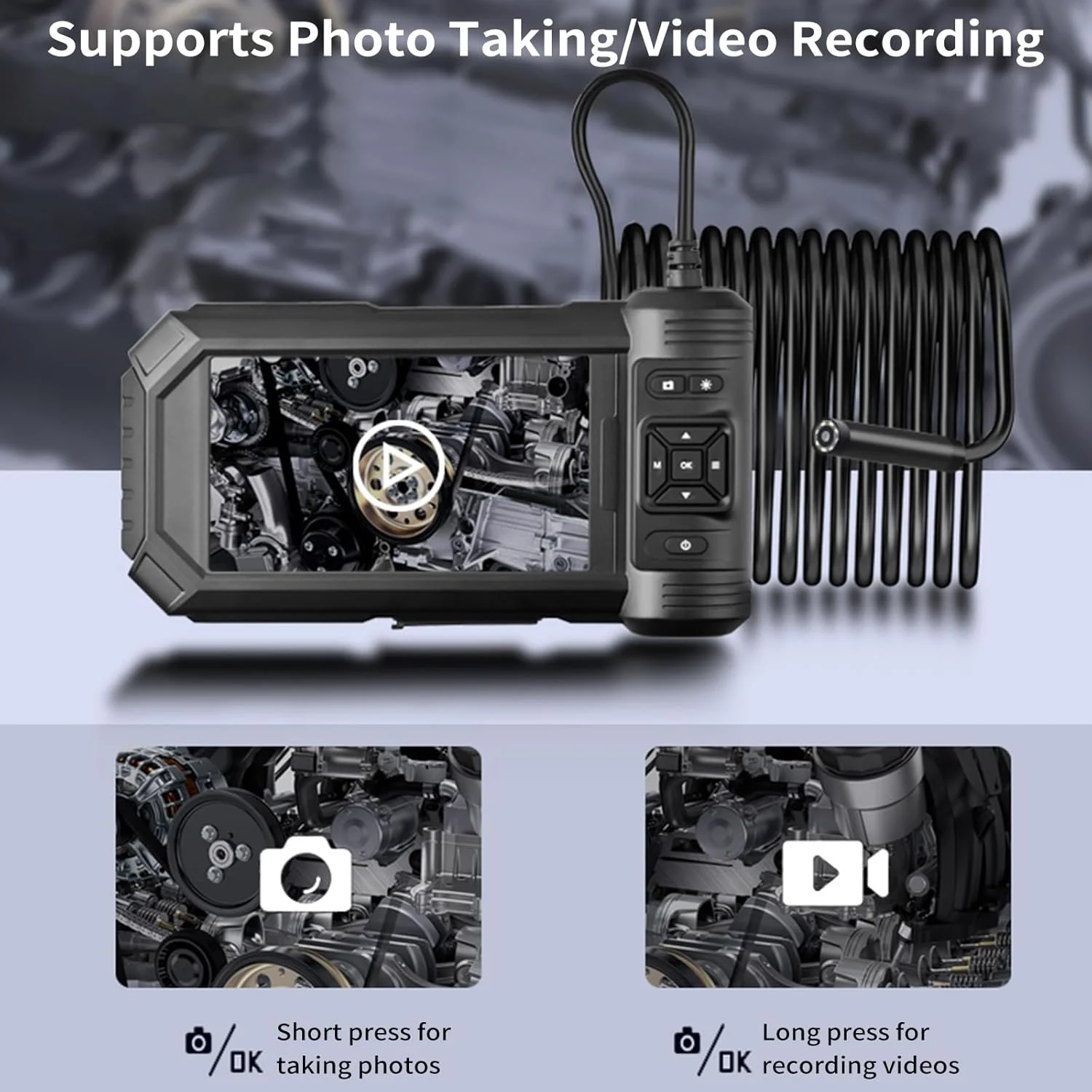 دوربین بازرسی صنعتی Eacam با نور، صفحه نمایش 4.3 اینچی LCD، دوربین مارپیچی دیجیتال HD دستی ضد آب برای بازرسی فاضلاب با 8 چراغ LED، کابل نیمه سخت 16.4 فوت