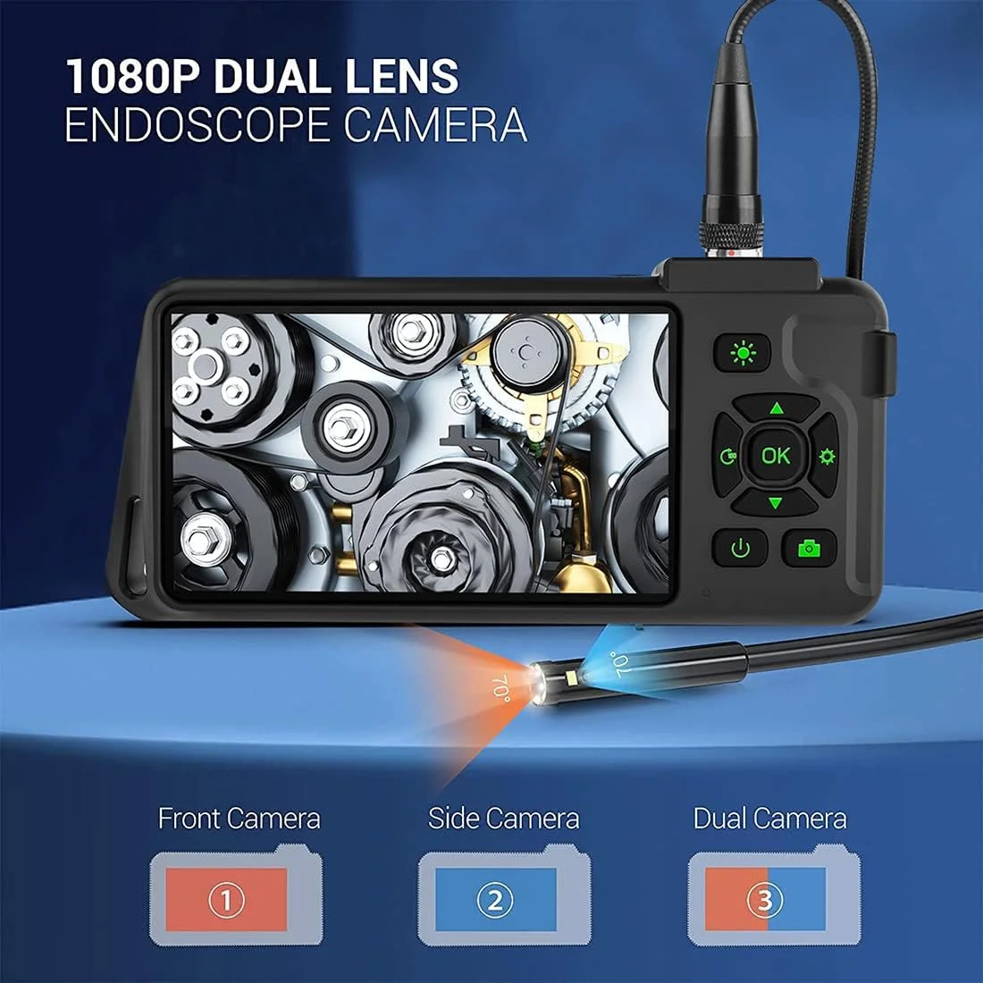 اندوسکوپ صنعتی دو لنز Funito، دوربین بازرسی بوراسکوپ دیجیتال 1080P با دوربین ضد آب 7.9 میلی متری IP67، دوربین فاضلاب با صفحه نمایش LCD 4.5 اینچی، 7 چراغ LED، کابل نیمه سخت 5 متری