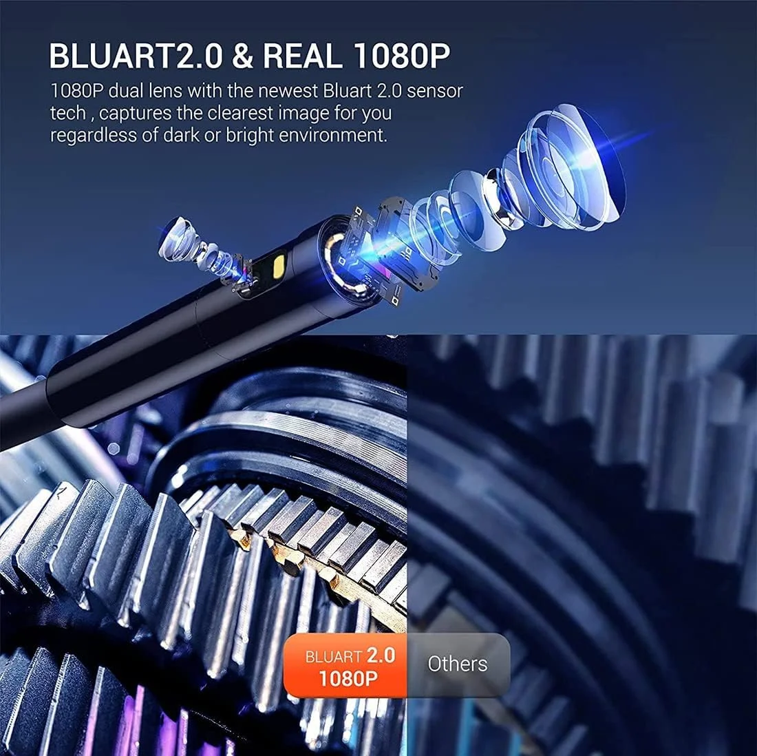 اندوسکوپ صنعتی دو لنز Funito، دوربین بازرسی بوراسکوپ دیجیتال 1080P با دوربین ضد آب 7.9 میلی متری IP67، دوربین فاضلاب با صفحه نمایش LCD 4.5 اینچی، 7 چراغ LED، کابل نیمه سخت 5 متری