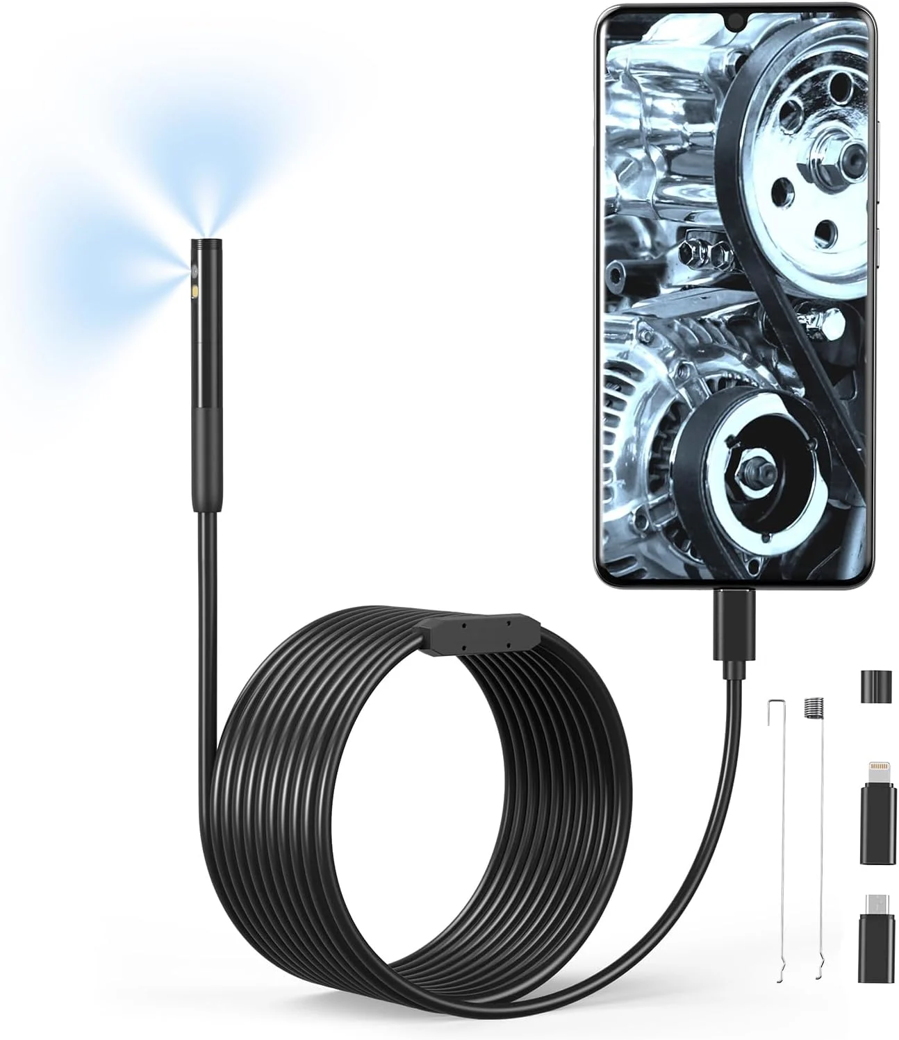 اندوسکوپ Eacam با نور، 1920P HD، دارای 6+1 چراغ LED و دوربین بازرسی ضد آب IP67 نیمه سخت 9.84 فوتی برای iOS اندوسکوپ Eacam با نور، 1920P HD، دارای 6+1 چراغ LED و دوربین بازرسی ضد آب IP67 نیمه سخت 9.84 فوتی برای iOS