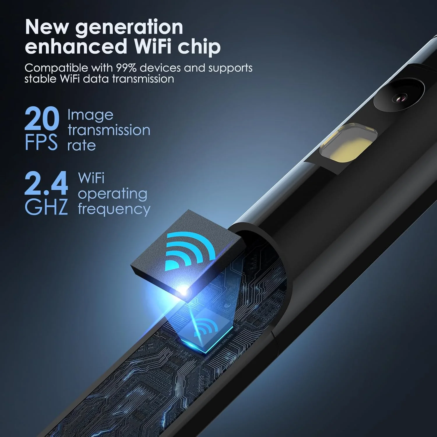 اندوسکوپ Eacam با نور، 1920P HD، دارای 6+1 چراغ LED و دوربین بازرسی ضد آب IP67 نیمه سخت 9.84 فوتی برای iOS