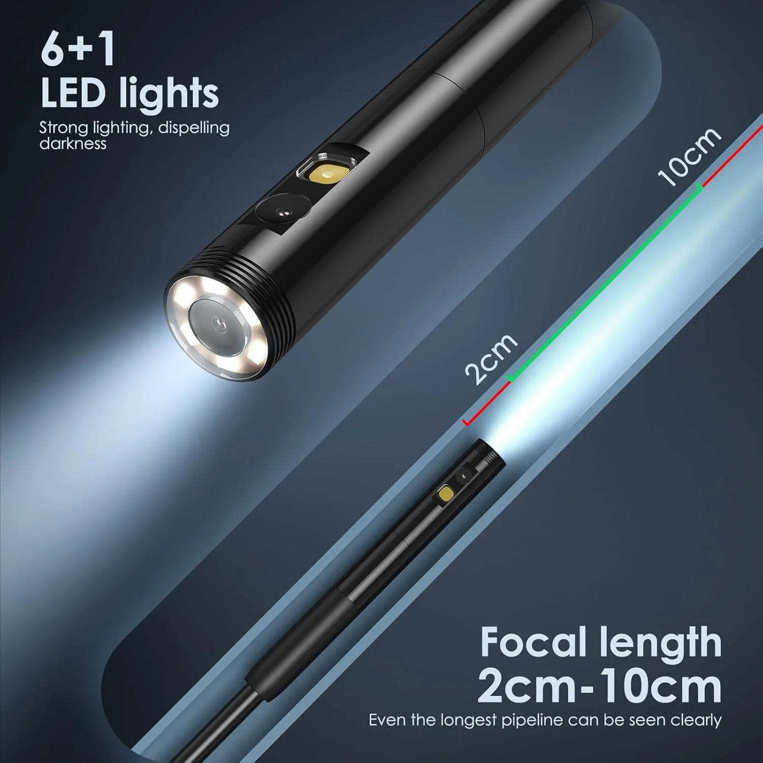 اندوسکوپ Eacam با نور، 1920P HD، دارای 6+1 چراغ LED و دوربین بازرسی ضد آب IP67 نیمه سخت 9.84 فوتی برای iOS