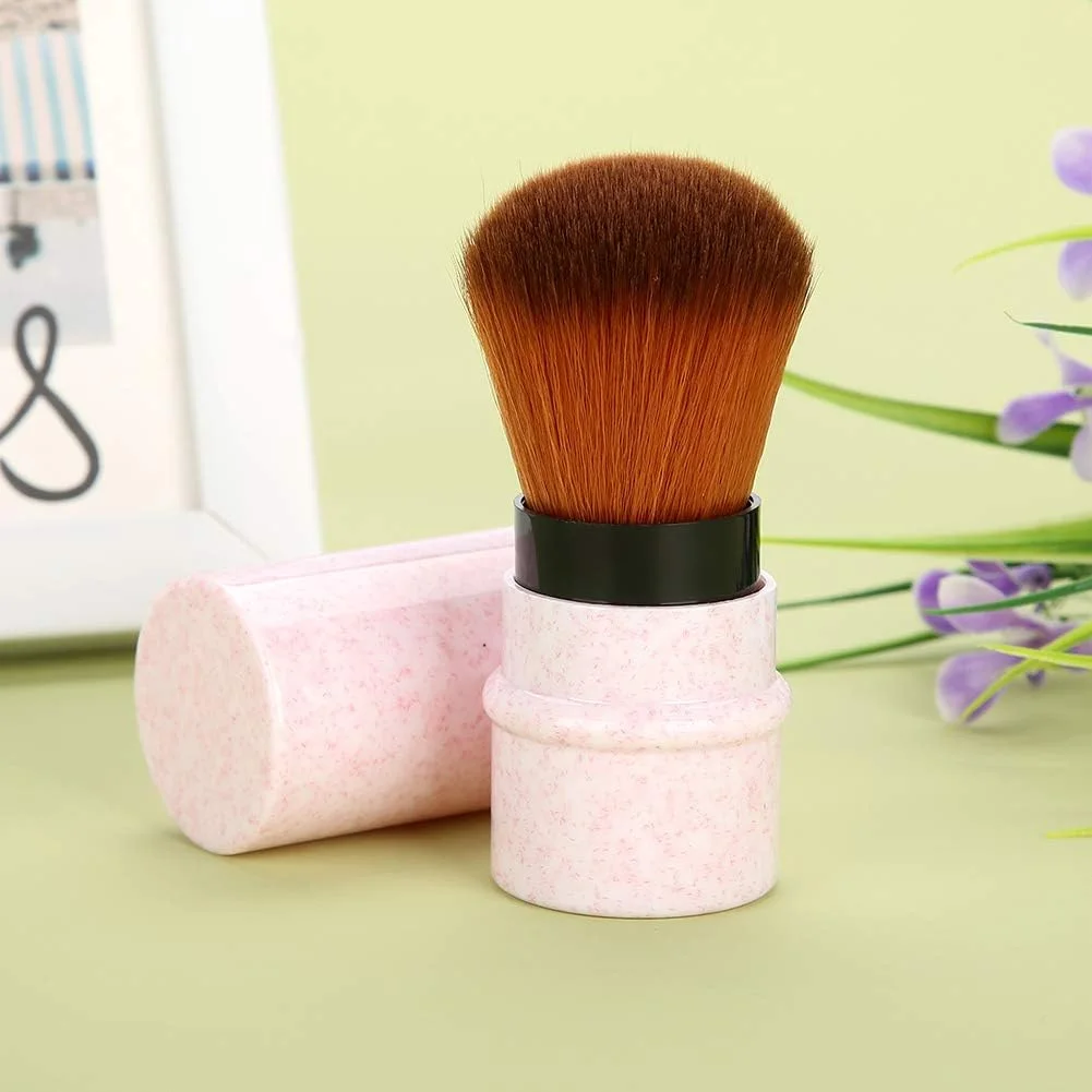براش رژگونه، براش کابوکی جمع شونده صورت، براش آرایشی قابل حمل برای استفاده از پودر، رژگونه، برنزر، کرم پودر، لوازم آرایشی معدنی (صورتی)
