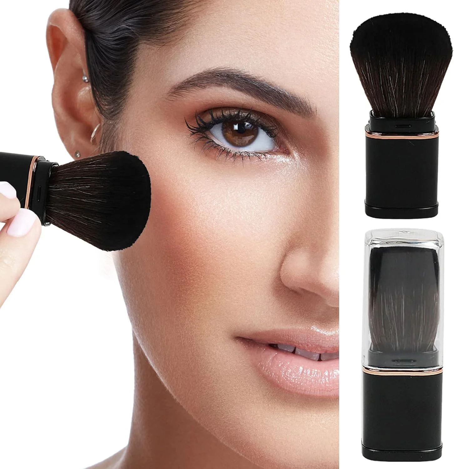 براش آرایشی جمع شونده مسافرتی، براش پودر صورت، رژگونه، سفید کننده قابل حمل با پوشش برای پودر رژگونه، برنز، قلم فلورسنت صیقلی، لوازم آرایشی پودری، براش کودک (C، تک سایز)