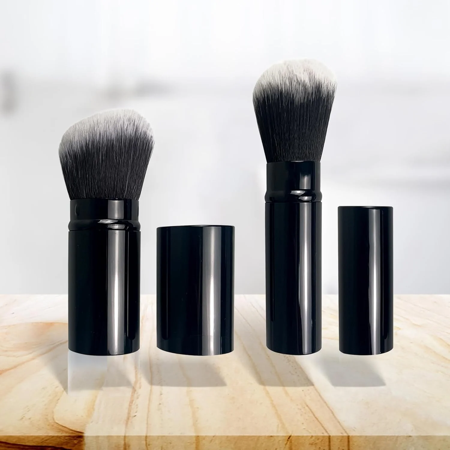 براش آرایشی کابوکی جمع شونده، براش چند منظوره کرم پودر و رژگونه با درپوش برای مسافرت