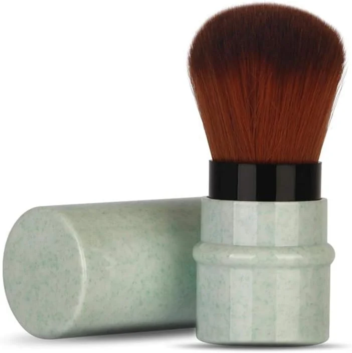 براش رژگونه، براش کابوکی جمع شونده صورت، براش آرایشی قابل حمل برای استفاده از پودرها، رژگونه، برنزر، کرم پودر، لوازم آرایشی معدنی (سبز)