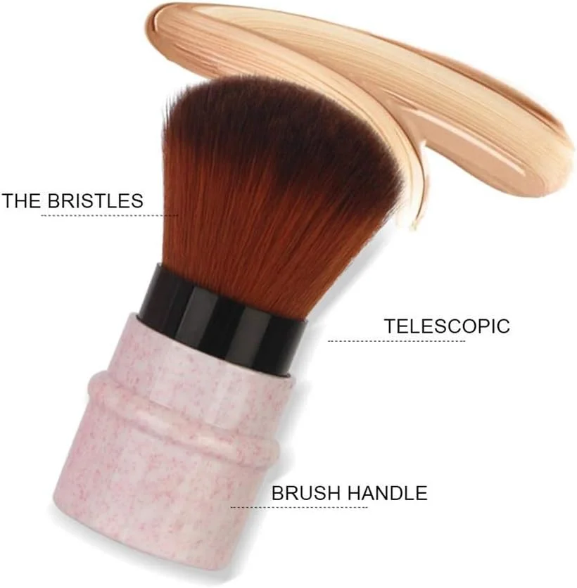 براش آرایشی جمع شونده، براش پودر مسافرتی برای کرم پودر، رژگونه برنزر، پرداخت، لوازم آرایشی پودری بی عیب و نقص، براش رژگونه صورت قابل حمل با پوشش (صورتی)