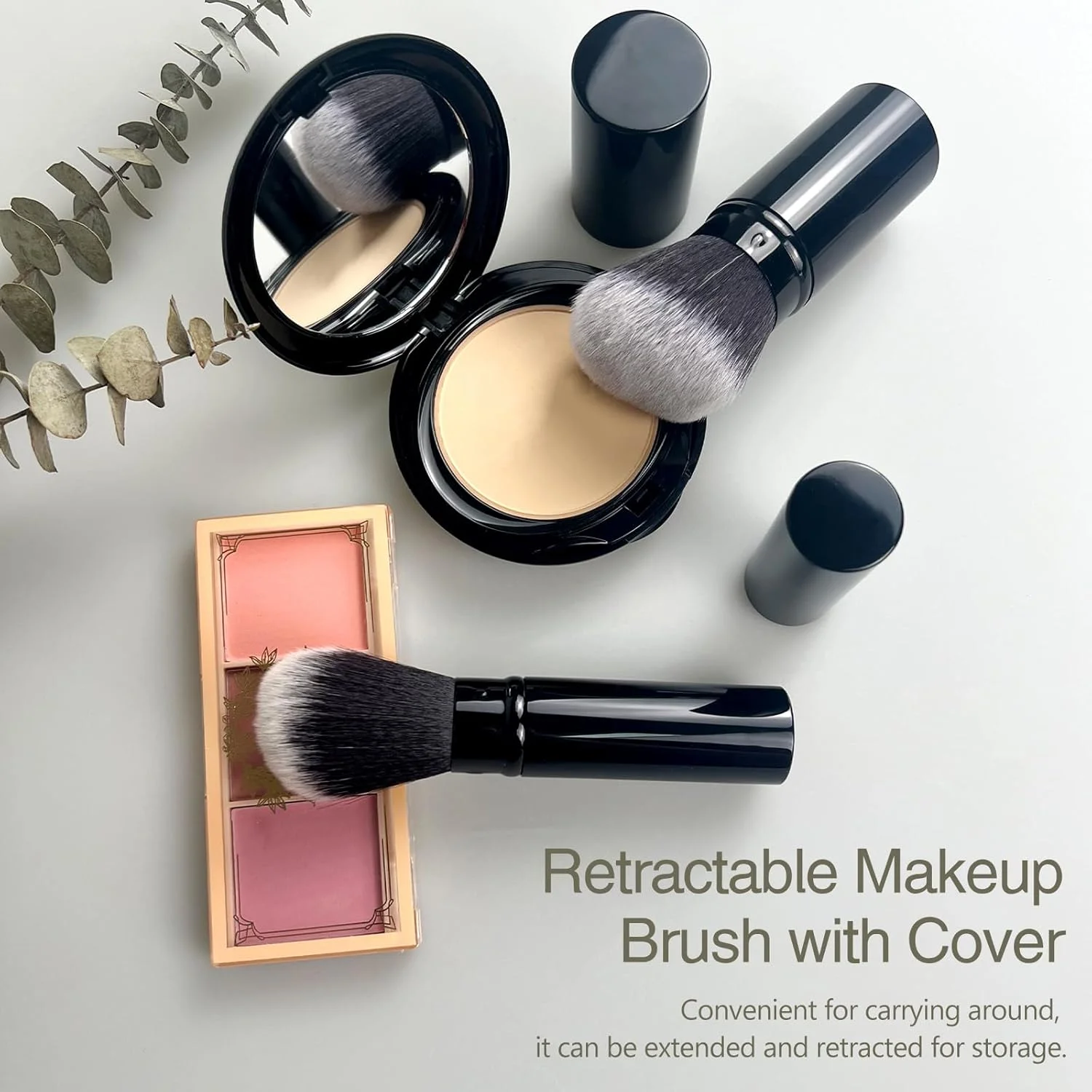براش آرایشی کابوکی جمع شونده، براش چند منظوره کرم پودر و رژگونه با درپوش برای مسافرت