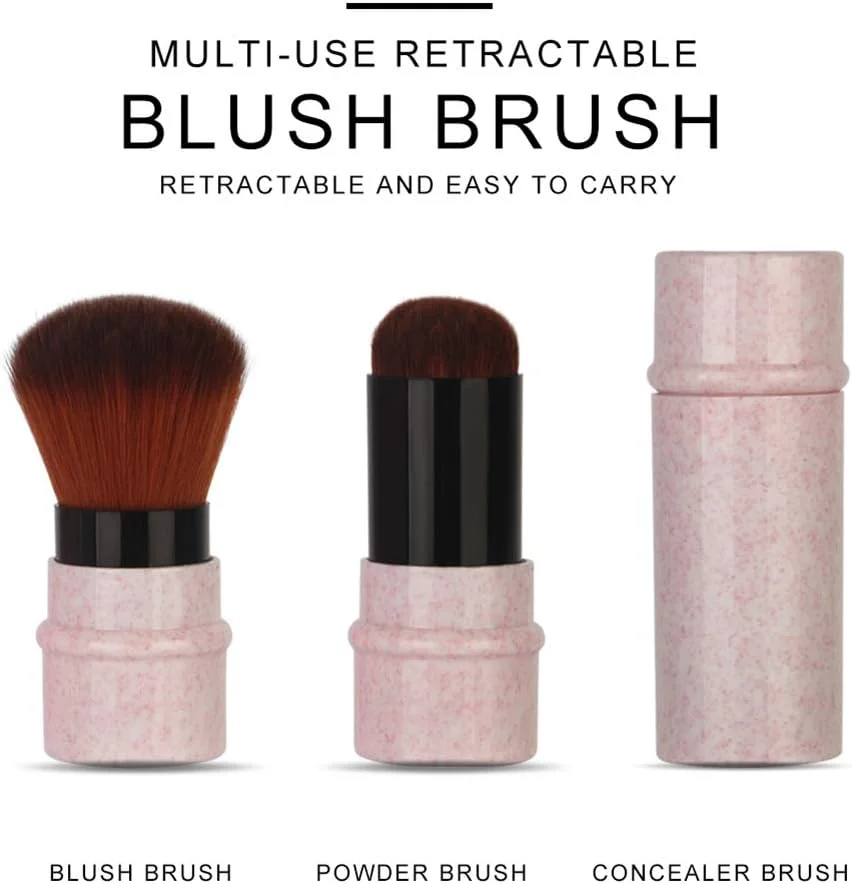 براش آرایشی جمع شونده، براش پودر مسافرتی برای کرم پودر، رژگونه برنزر، پرداخت، لوازم آرایشی پودری بی عیب و نقص، براش رژگونه صورت قابل حمل با پوشش (صورتی)