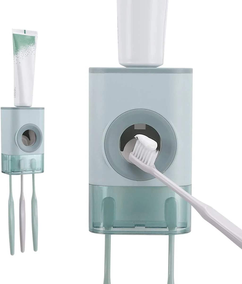 ست جا مسواکی و خمیر دندان اتوماتیک دیواری KASTWAVE، دارای پوشش ضد گرد و غبار، مناسب برای حمام، دستشویی، سرویس بهداشتی خانواده، هدیه کودکان، آبی