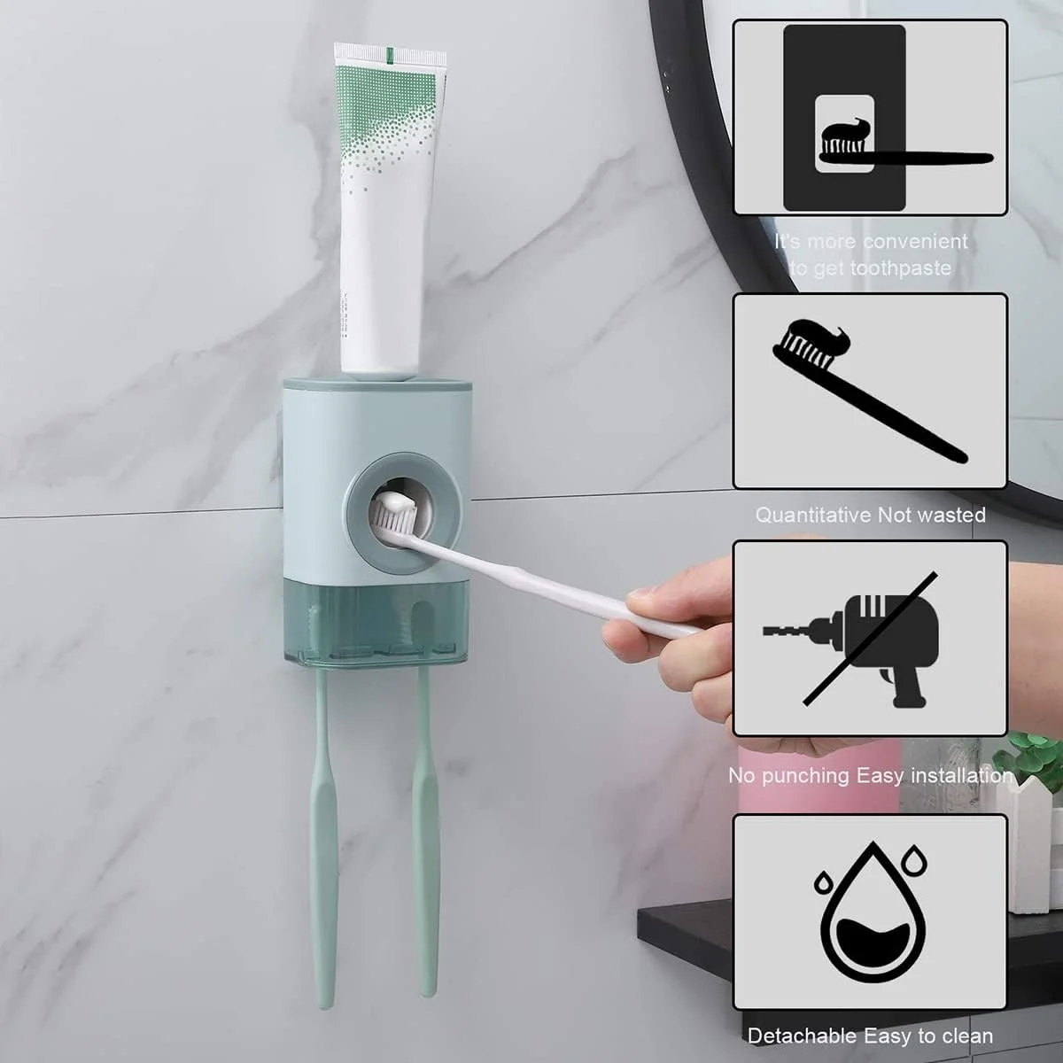 ست جا مسواکی و خمیر دندان اتوماتیک دیواری KASTWAVE، دارای پوشش ضد گرد و غبار، مناسب برای حمام، دستشویی، سرویس بهداشتی خانواده، هدیه کودکان، آبی