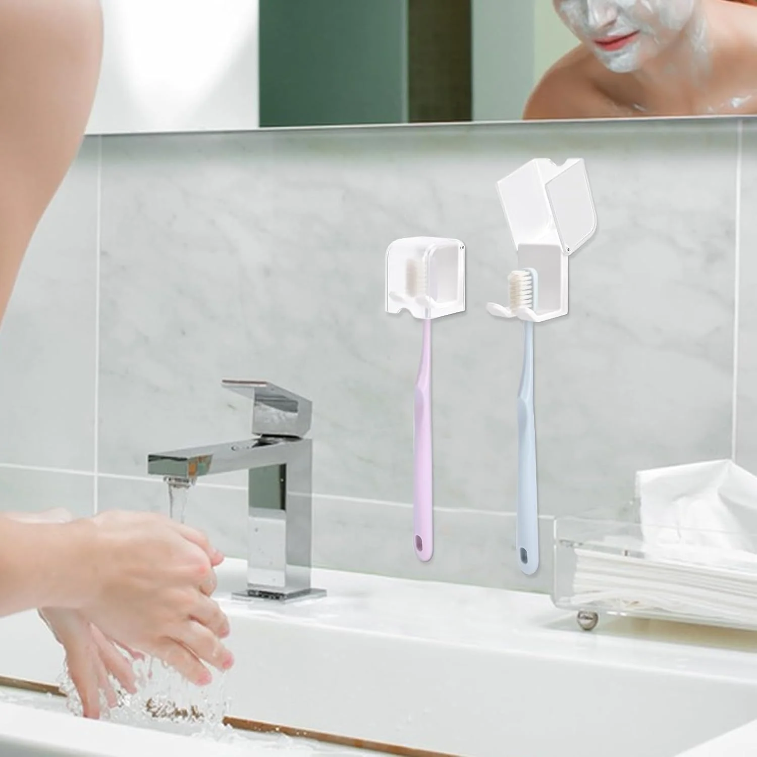 نگهدارنده مسواک دیواری با پوشش برای حمام، 4 عدد نگهدارنده مسواک چسبی، آویز مسواک، سازمان دهنده نگهداری مسواک برای خوابگاه، کابینت
