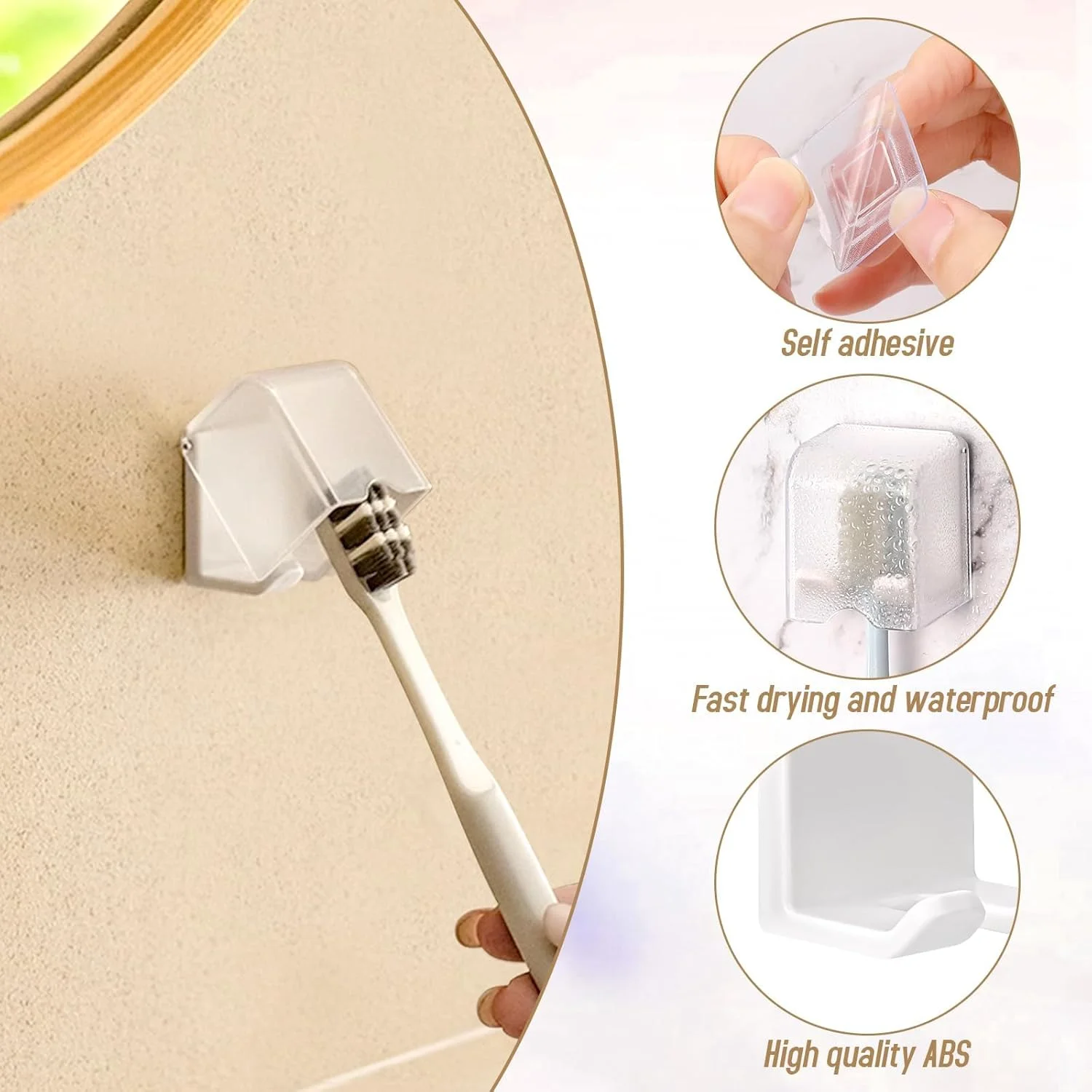 نگهدارنده مسواک دیواری با پوشش برای حمام، 4 عدد نگهدارنده مسواک چسبی، آویز مسواک، سازمان دهنده نگهداری مسواک برای خوابگاه، کابینت