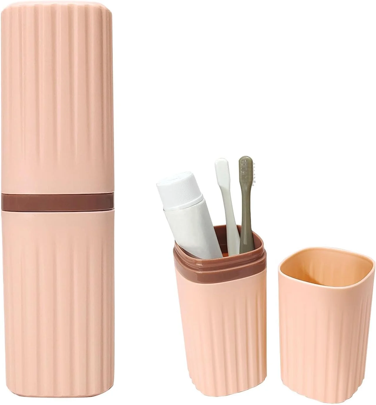 جا مسواکی مسافرتی، جا مسواکی قابل حمل، محفظه مسافرتی مسواک برای مسافرت حمام، کمپینگ، استفاده روزانه مدرسه، محفظه مسواک و خمیر دندان، صورتی