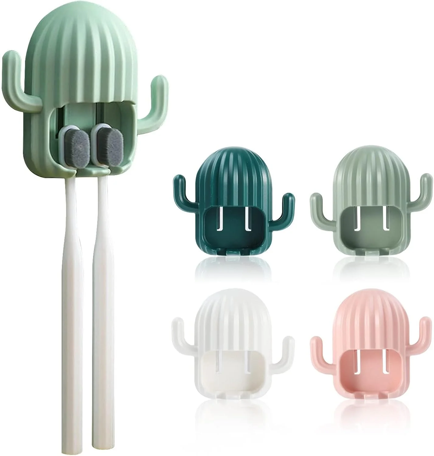 جا مسواکی KASTWAVE، جا مسواکی دیواری، 4 عدد جا مسواکی طرح کاکتوس، جا مسواکی خود چسب، با 2 سوراخ، بدون نیاز به سوراخ کاری، برای حمام، آشپزخانه