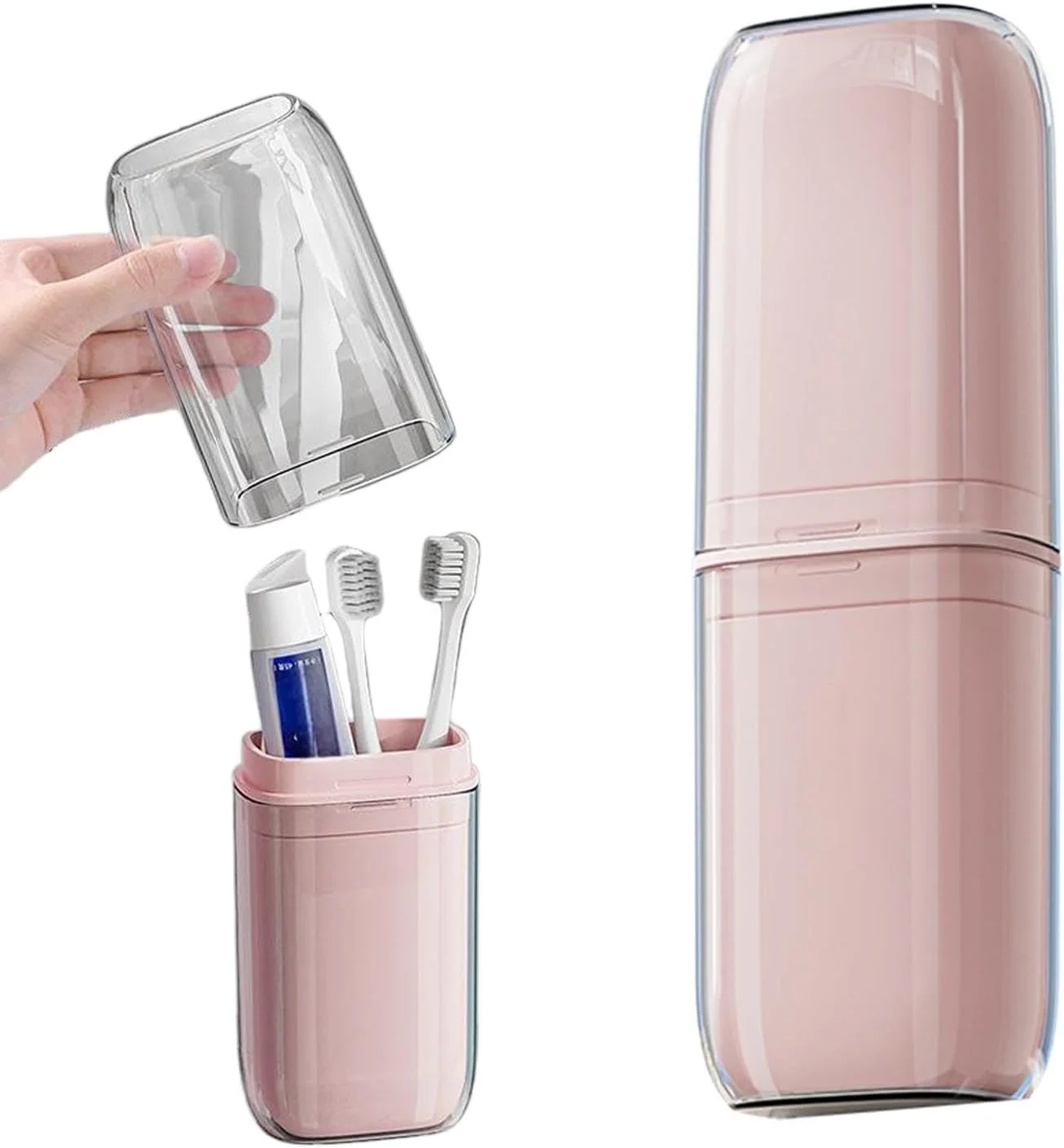 جا مسواکی سفری، جا مسواکی قابل حمل با درب، لیوان شستشو برای کمپینگ، مسافرت، خانه، مدرسه، کار، ضد آب، محفظه نگهداری خمیر دندان، جا مسواکی و نگهدارنده