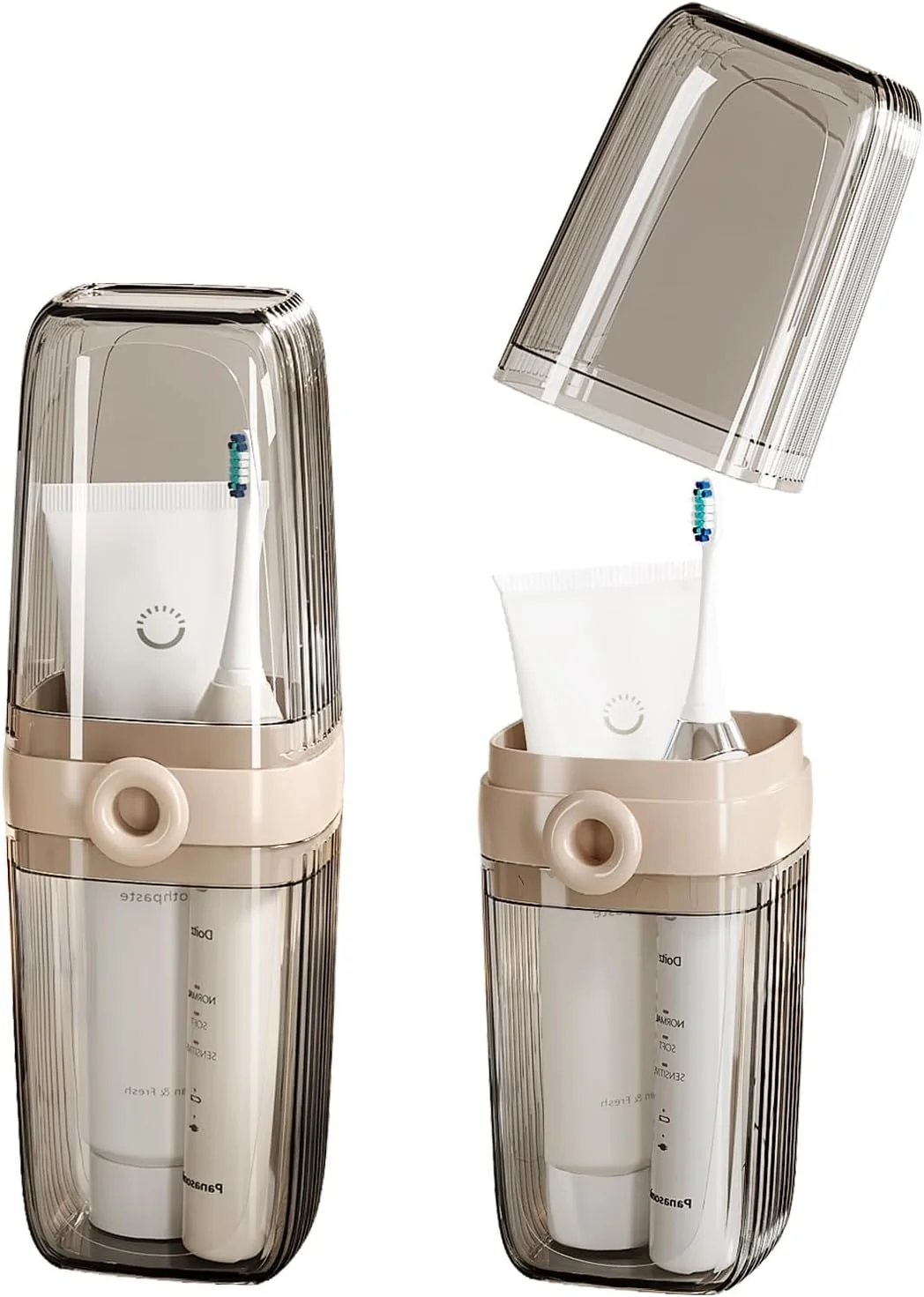 جعبه مسافرتی مسواک، جعبه نگهداری مسواک 2 در 1، جا مسواکی و فنجان شستشو، فنجان مسواک با ظرفیت بزرگ با درب، جا مسواکی مسافرتی قابل حمل برای مسافرت، کمپینگ، سفر