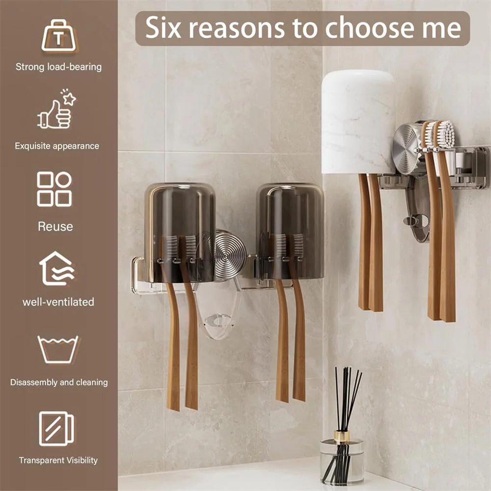 جا مسواکی دیواری، سازمان دهنده با مکش وکیوم بدون نیاز به سوراخکاری، نگهدارنده 4 مسواک و 2 فنجان، مناسب برای نگهداری لوازم حمام روی سطوح صاف، خاکستری جا مسواکی دیواری، سازمان دهنده با مکش وکیوم بدون نیاز به سوراخکاری، نگهدارنده 4 مسواک و 2 فنجان، مناسب برای نگهداری لوازم حمام روی سطوح صاف، خاکستری