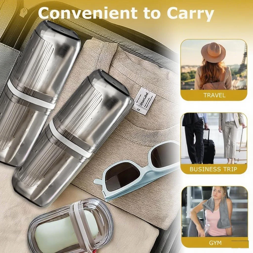 جا صابونی و جا مسواکی مسافرتی، ظرف صابون مسافرتی قابل حمل و ضد نشت - جا مسواکی مسافرتی و جا صابونی ایده آل برای سفر، باشگاه، کمپینگ و حمام