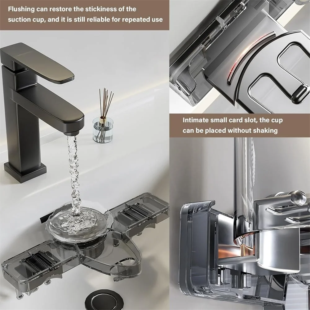 جا مسواکی دیواری، سازمان دهنده با مکش وکیوم بدون نیاز به سوراخکاری، نگهدارنده 4 مسواک و 2 فنجان، مناسب برای نگهداری لوازم حمام روی سطوح صاف، خاکستری جا مسواکی دیواری، سازمان دهنده با مکش وکیوم بدون نیاز به سوراخکاری، نگهدارنده 4 مسواک و 2 فنجان، مناسب برای نگهداری لوازم حمام روی سطوح صاف، خاکستری