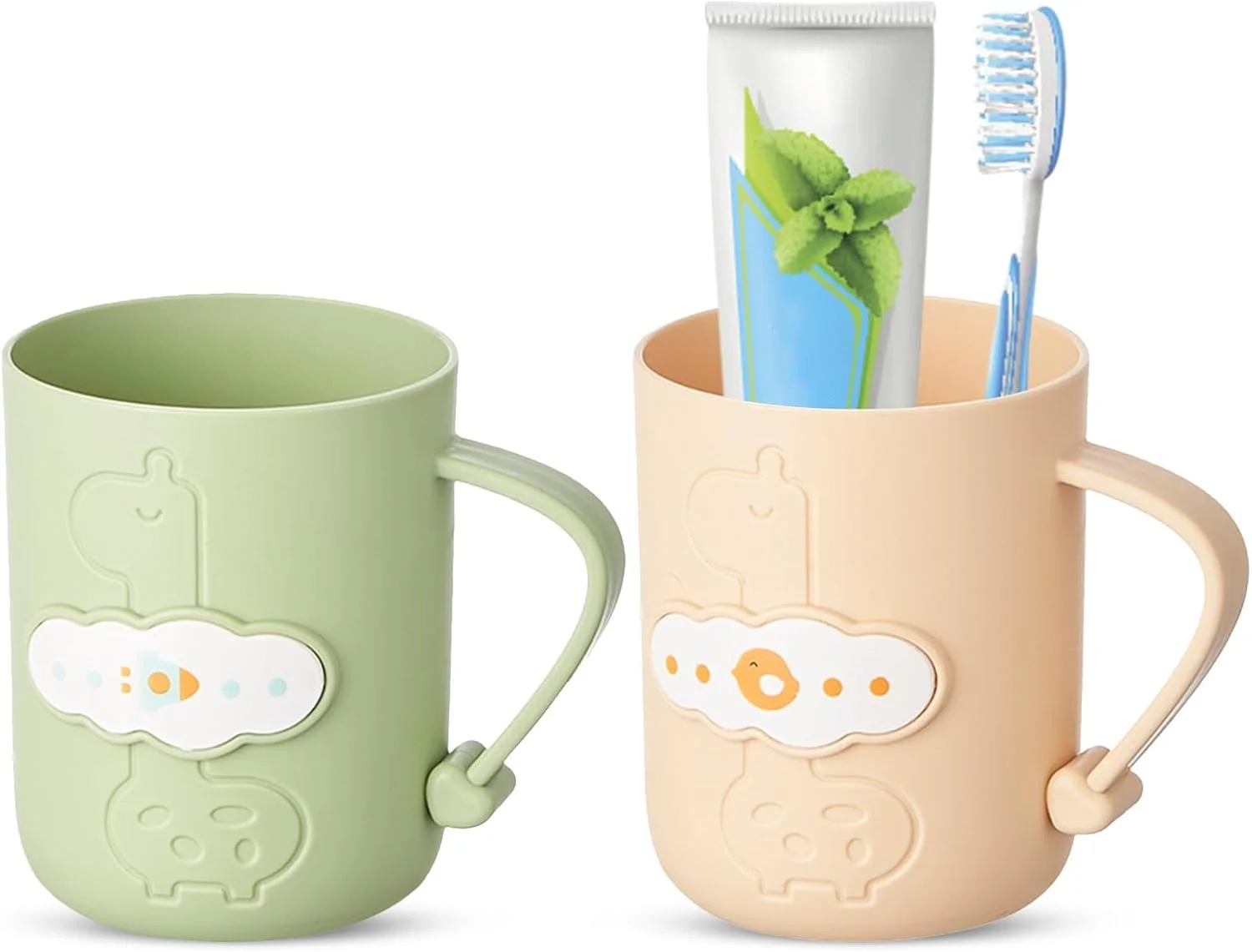 لیوان مسواک پلاستیکی قابل استفاده مجدد برای حمام، مسافرت و کمپینگ، بادوام، لیوان مسافرتی قابل حمل، لوازم جانبی حمام با قابلیت تمیز کردن آسان برای خانه و فضای باز (2 عدد، سبز و زرد)
