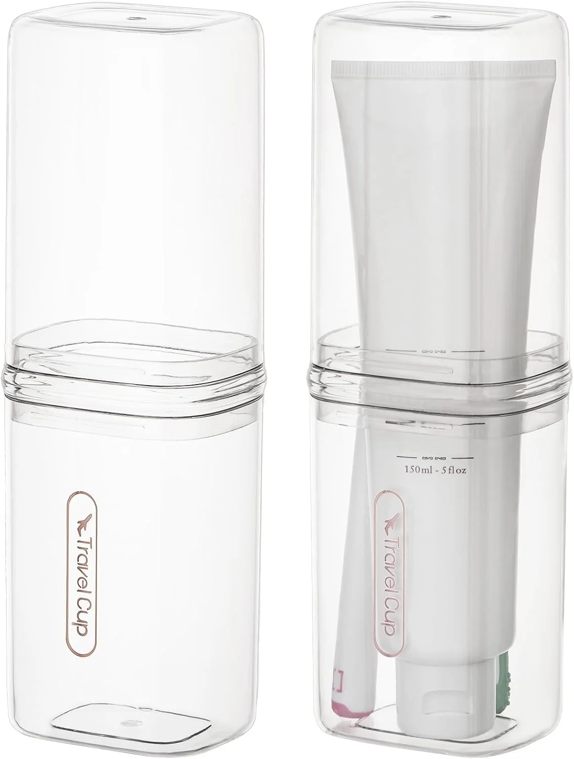 جا مسواکی سفری، جا مسواکی قابل جدا شدن با درپوش، چند منظوره و قابل حمل، مناسب برای مسافرت، کمپینگ، حمام، مدرسه یا استفاده روزانه، شفاف