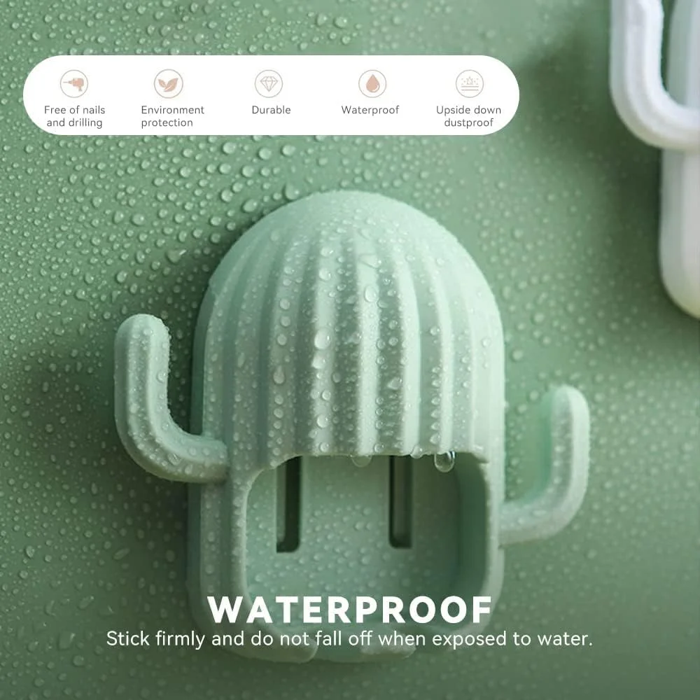 جا مسواکی KASTWAVE، جا مسواکی دیواری، 4 عدد جا مسواکی طرح کاکتوس، جا مسواکی خود چسب، با 2 سوراخ، بدون نیاز به سوراخ کاری، برای حمام، آشپزخانه