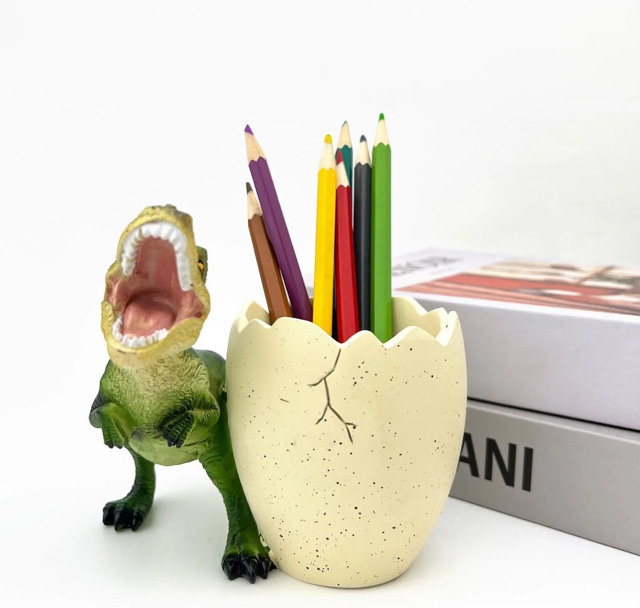 جا مسواکی و جا قلمی طرح دایناسور بامزه برای کودکان، نظم دهنده حمام طرح دایناسور زیبا برای کودکان، جا مسواکی دیواری کودک با قابلیت شستشوی آسان (بدون BPA، سبز)