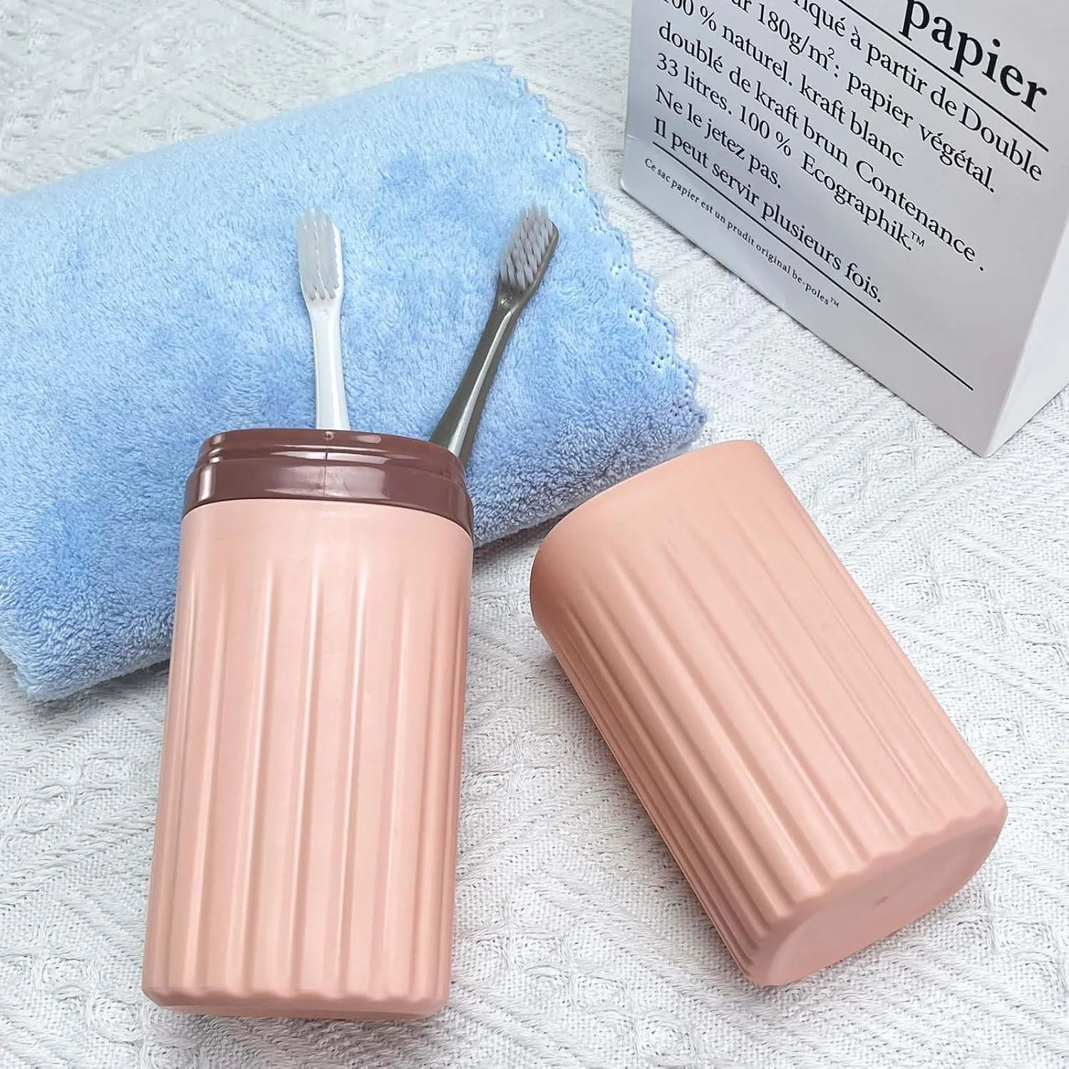 جا مسواکی مسافرتی، جا مسواکی قابل حمل، محفظه مسافرتی مسواک برای مسافرت حمام، کمپینگ، استفاده روزانه مدرسه، محفظه مسواک و خمیر دندان، صورتی