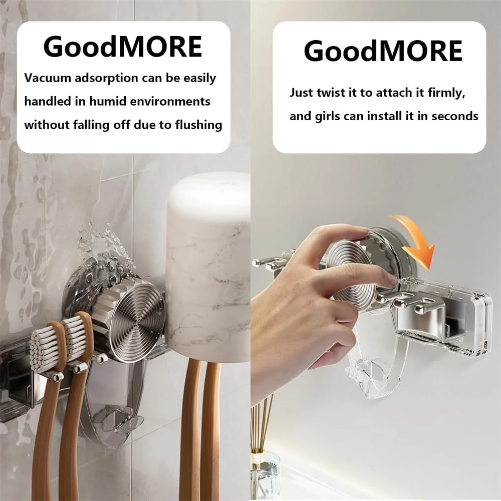 جا مسواکی دیواری، سازمان دهنده با مکش وکیوم بدون نیاز به سوراخکاری، نگهدارنده 4 مسواک و 2 فنجان، مناسب برای نگهداری لوازم حمام روی سطوح صاف، خاکستری جا مسواکی دیواری، سازمان دهنده با مکش وکیوم بدون نیاز به سوراخکاری، نگهدارنده 4 مسواک و 2 فنجان، مناسب برای نگهداری لوازم حمام روی سطوح صاف، خاکستری