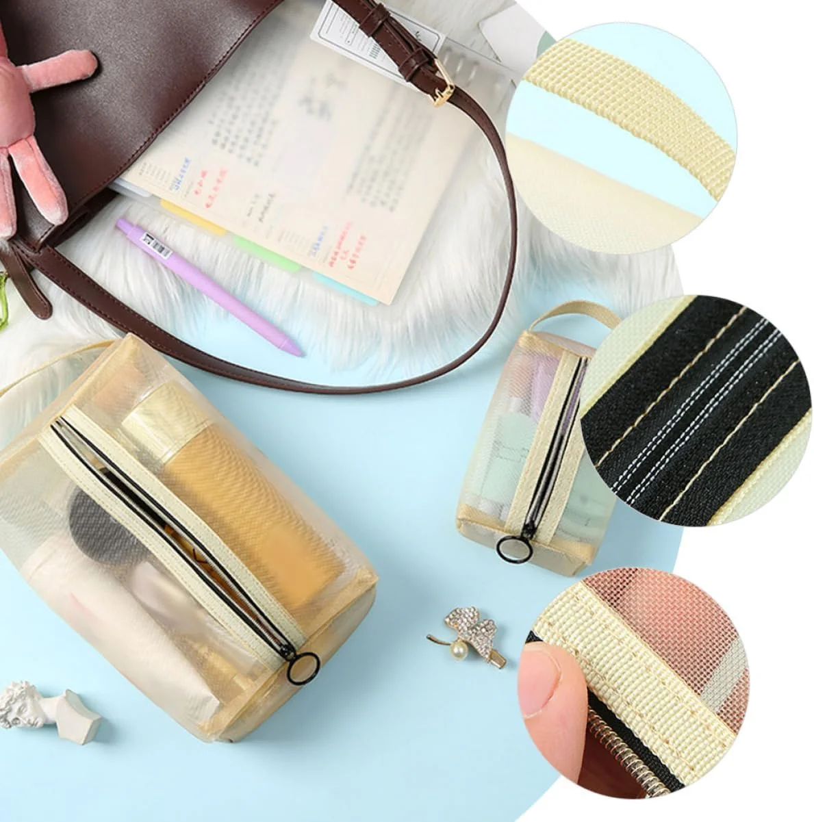 کیف لوازم آرایش شفاف، کیف مسافرتی لوازم آرایش برای زنان، کیف لوازم آرایشی ضد آب شفاف، ظرفیت بزرگ، سبک وزن، چند منظوره، کیف قابل حمل برای لوازم ضروری روزانه، کلید، مسواک، مراقبت از پوست