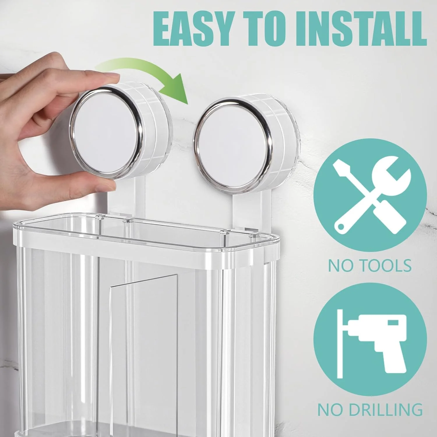 نگهدارنده مسواک دیواری، سازمان دهنده حمام با مکش قوی برای مسواک، خمیر دندان، تیغ، محفظه شفاف برای دوش، روی میز، روشویی، کنار سینک