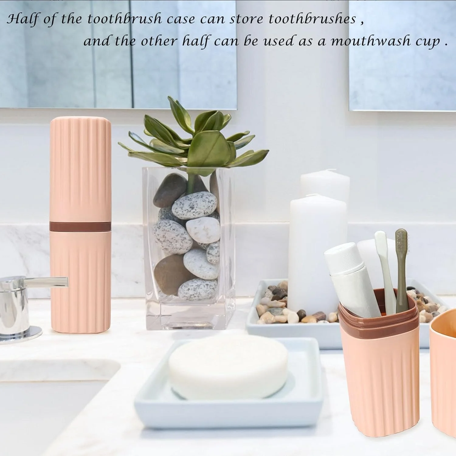 جا مسواکی مسافرتی، جا مسواکی قابل حمل، محفظه مسافرتی مسواک برای مسافرت حمام، کمپینگ، استفاده روزانه مدرسه، محفظه مسواک و خمیر دندان، صورتی
