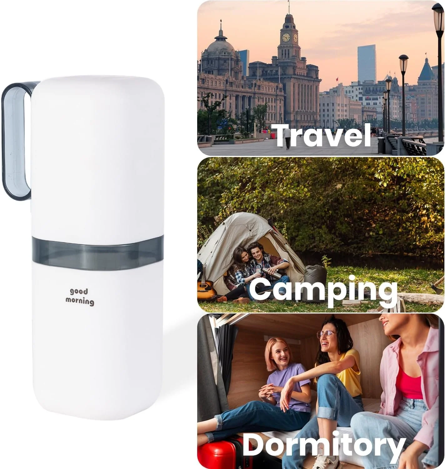 جا مسواکی مسافرتی قابل حمل با دسته، جا مسواکی چند منظوره با ظرفیت بزرگ و لیوان دهانشویه، جعبه نگهداری مسواک بادوام برای مسافرت، کمپینگ و بهداشت روزانه (آبی)