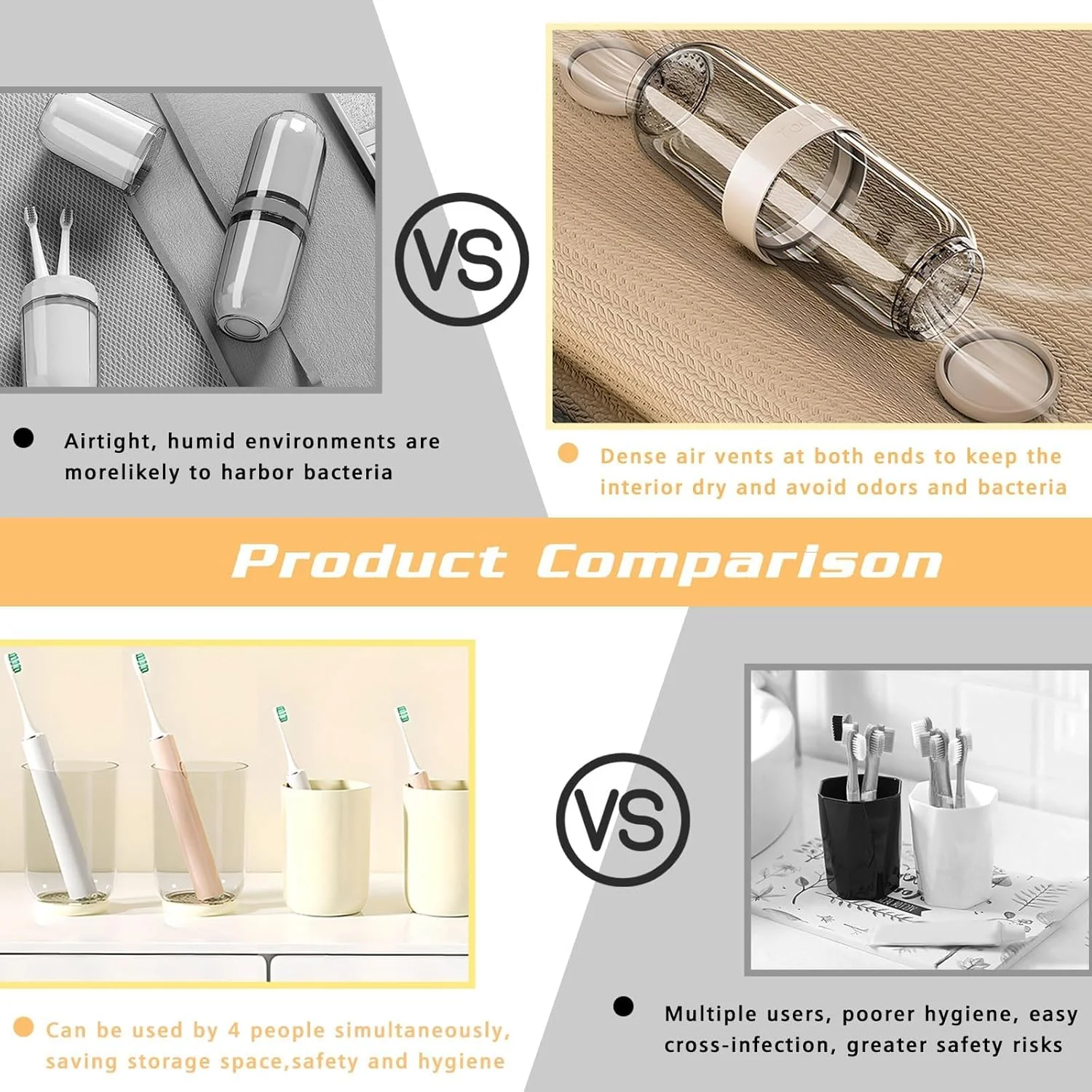 جا مسواکی سفری با ۴ فنجان و ۵ پوشش مسواک، جا مسواکی خانوادگی برای مسافرت با سوراخ های تهویه، جا مسواکی برای نگهداری خمیر دندان و حوله (زرد) جا مسواکی سفری با ۴ فنجان و ۵ پوشش مسواک، جا مسواکی خانوادگی برای مسافرت با سوراخ های تهویه، جا مسواکی برای نگهداری خمیر دندان و حوله (زرد)
