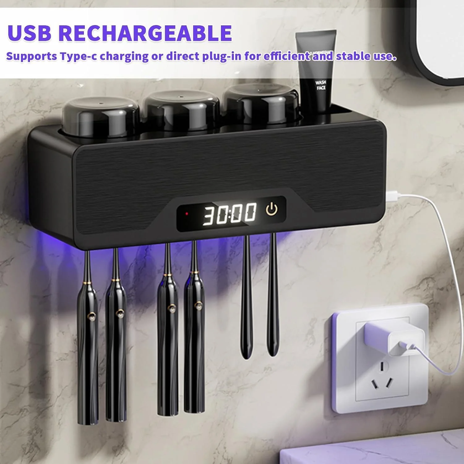 نگهدارنده مسواک چند منظوره KASTWAVE، نگهدارنده مسواک برقی دیواری، با فناوری خشک کردن و تمیز کردن هوشمند با انرژی خورشیدی، سازمان دهنده حمام با 3 فنجان و 6 جای مسواک (خاکستری) نگهدارنده مسواک چند منظوره KASTWAVE، نگهدارنده مسواک برقی دیواری، با فناوری خشک کردن و تمیز کردن هوشمند با انرژی خورشیدی، سازمان دهنده حمام با 3 فنجان و 6 جای مسواک (خاکستری)