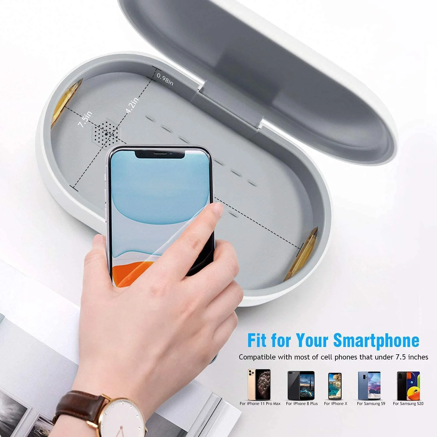 جعبه ضدعفونی کننده تلفن همراه KASTWAVE UV - استریلیزه کننده تلفن همراه با نور UVC و تمیز کننده ضد عفونی کننده تلفن با عملکرد رایحه درمانی برای گوشی های هوشمند آیفون و اندروید، مسواک جعبه ضدعفونی کننده تلفن همراه KASTWAVE UV - استریلیزه کننده تلفن همراه با نور UVC و تمیز کننده ضد عفونی کننده تلفن با عملکرد رایحه درمانی برای گوشی های هوشمند آیفون و اندروید، مسواک