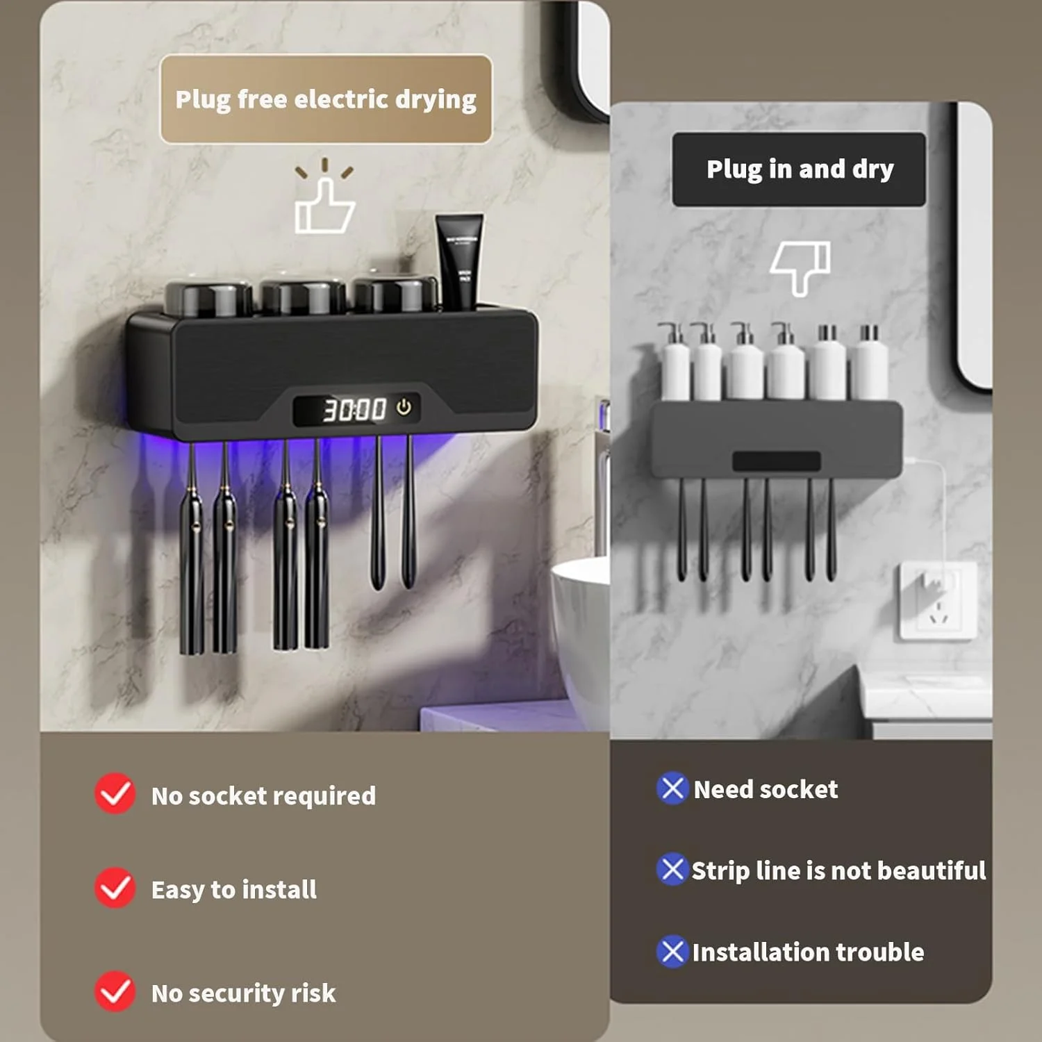 نگهدارنده مسواک چند منظوره KASTWAVE، نگهدارنده مسواک برقی دیواری، با فناوری خشک کردن و تمیز کردن هوشمند با انرژی خورشیدی، سازمان دهنده حمام با 3 فنجان و 6 جای مسواک (خاکستری) نگهدارنده مسواک چند منظوره KASTWAVE، نگهدارنده مسواک برقی دیواری، با فناوری خشک کردن و تمیز کردن هوشمند با انرژی خورشیدی، سازمان دهنده حمام با 3 فنجان و 6 جای مسواک (خاکستری)