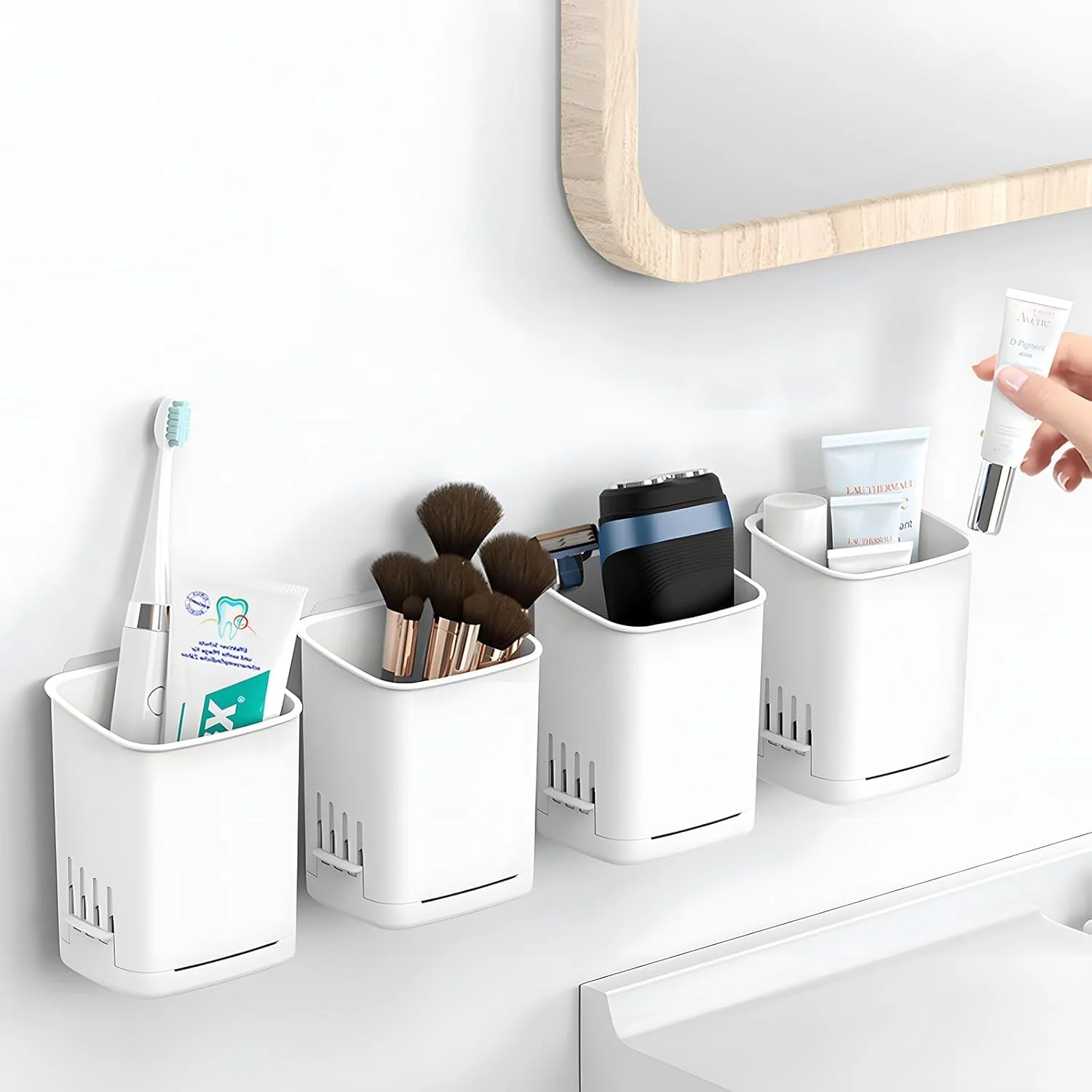 نگهدارنده مسواک دیواری، بسته 2 عددی، نگهدارنده دیواری مسواک خود چسب برای مسواک برقی، خمیر دندان، تیغ، لوازم حمام (سفید) نگهدارنده مسواک دیواری، بسته 2 عددی، نگهدارنده دیواری مسواک خود چسب برای مسواک برقی، خمیر دندان، تیغ، لوازم حمام (سفید)