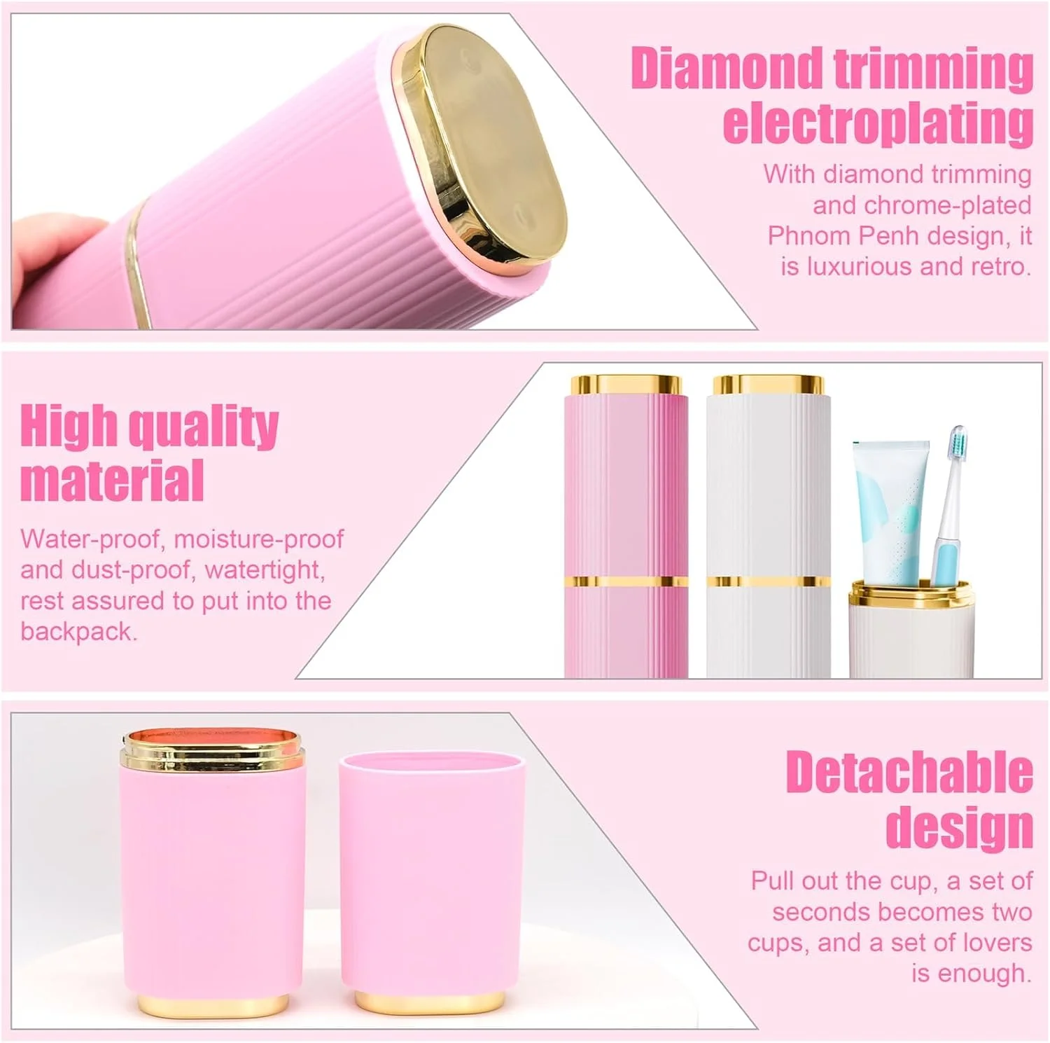 جا مسواکی، 2 عدد جا مسواکی مسافرتی، جعبه نگهدارنده قابل حمل مسواک و خمیر دندان برای مسافرت کاری، کمپینگ یا استفاده روزانه (صورتی+سفید) جا مسواکی، 2 عدد جا مسواکی مسافرتی، جعبه نگهدارنده قابل حمل مسواک و خمیر دندان برای مسافرت کاری، کمپینگ یا استفاده روزانه (صورتی+سفید)