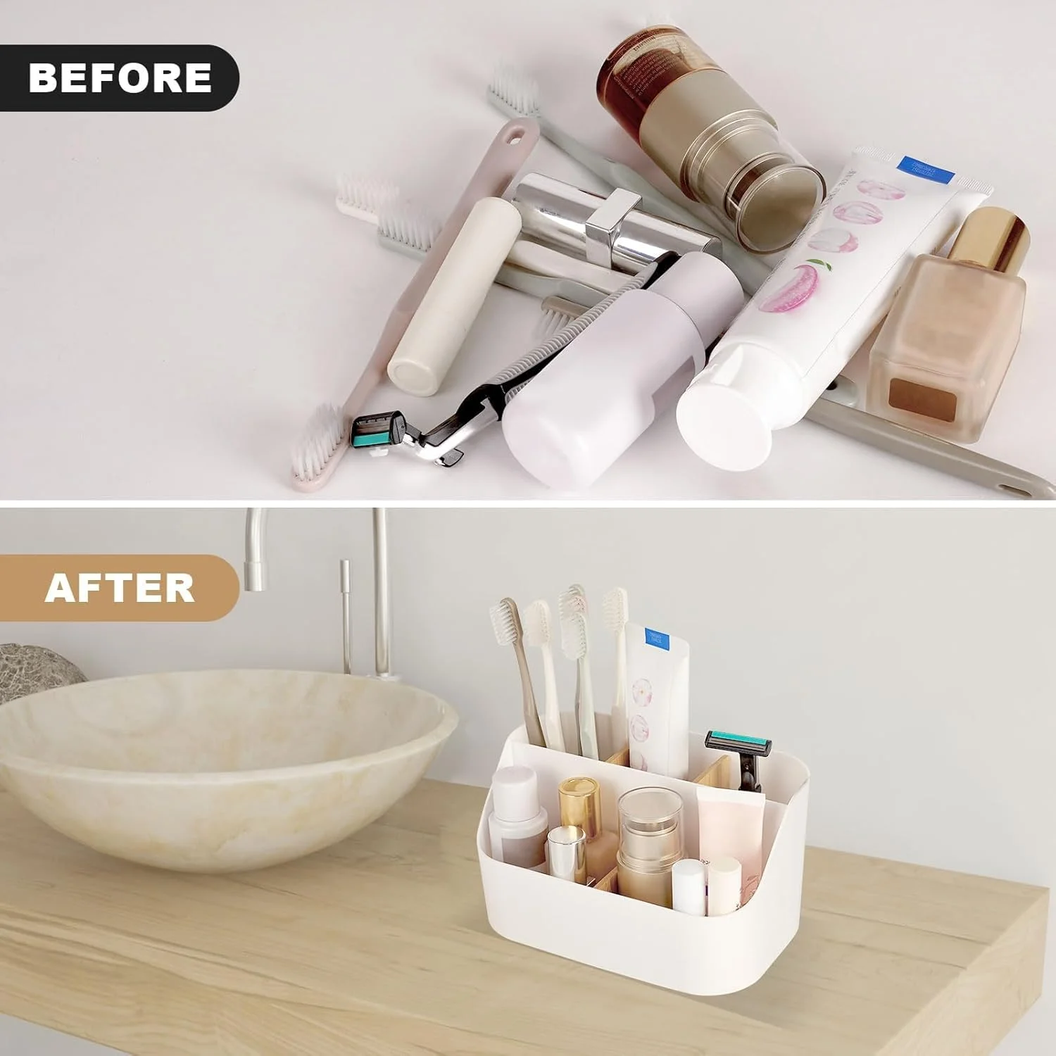 جا مسواکی 5 قسمتی برای حمام - نگهدارنده مسواک برقی و خمیر دندان با قابلیت نصب روی دیوار و نگهداری روی میز، قفسه مسواک صرفه جویی در فضا و لوازم جانبی حمام (سفید)