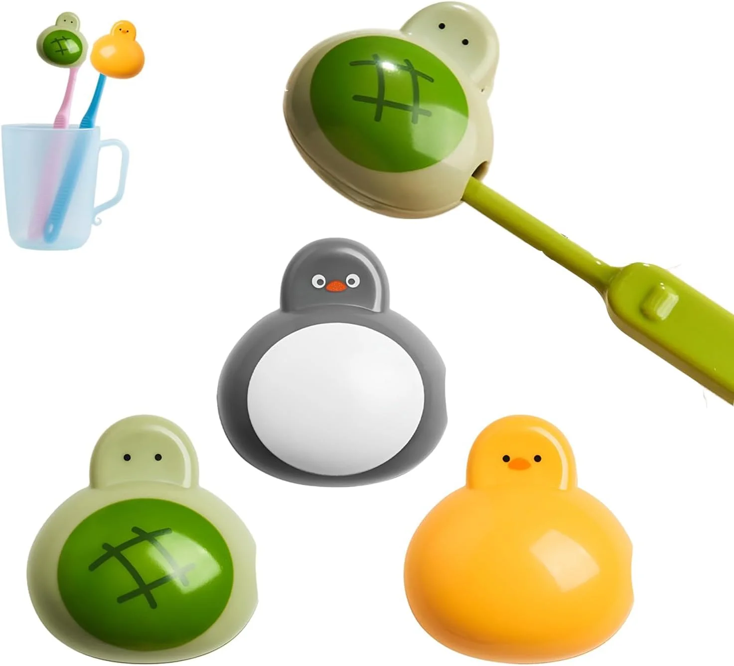 کاور مسواک کارتونی KASTWAVE، بسته 3 عددی، طرح حیوانات بامزه، کاور سر مسواک قابل حمل با طرح پنگوئن، اردک و لاک پشت، کاور مسواک مسافرتی برای مسواک دستی و برقی