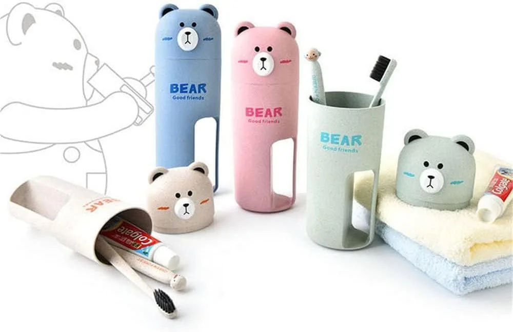 جا مسواکی و ست مسواک مسافرتی KASTWAVE، جا لیوانی شستشوی تجاری قابل حمل خرس، جعبه نگهداری مسواک بسیار مناسب برای پسران دختران مسافرت کمپینگ یا استفاده روزانه (سبز) جا مسواکی و ست مسواک مسافرتی KASTWAVE، جا لیوانی شستشوی تجاری قابل حمل خرس، جعبه نگهداری مسواک بسیار مناسب برای پسران دختران مسافرت کمپینگ یا استفاده روزانه (سبز)