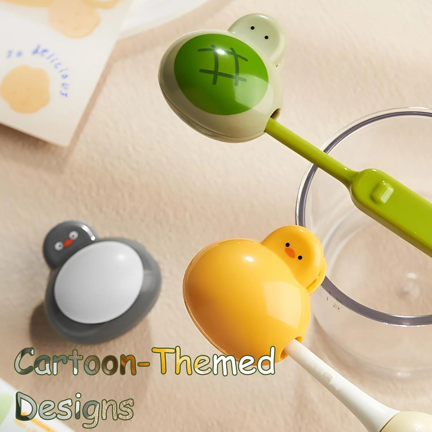 کاور مسواک کارتونی KASTWAVE، بسته 3 عددی، طرح حیوانات بامزه، کاور سر مسواک قابل حمل با طرح پنگوئن، اردک و لاک پشت، کاور مسواک مسافرتی برای مسواک دستی و برقی